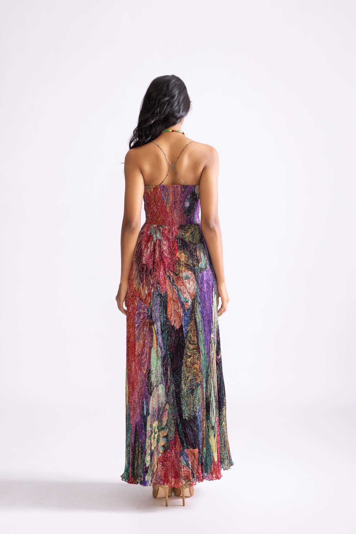 A model showcasing Kiara Dress Daisy Printed Maxi Dress by Saaksha And Kinni from Saaksha And Kinni's collection