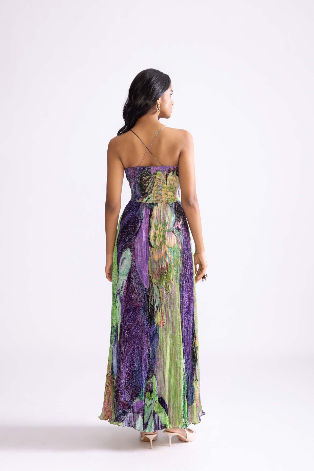 A model showcasing Harlow Dress Daisy Print Maxi Dress by Saaksha And Kinni from Saaksha And Kinni's collection