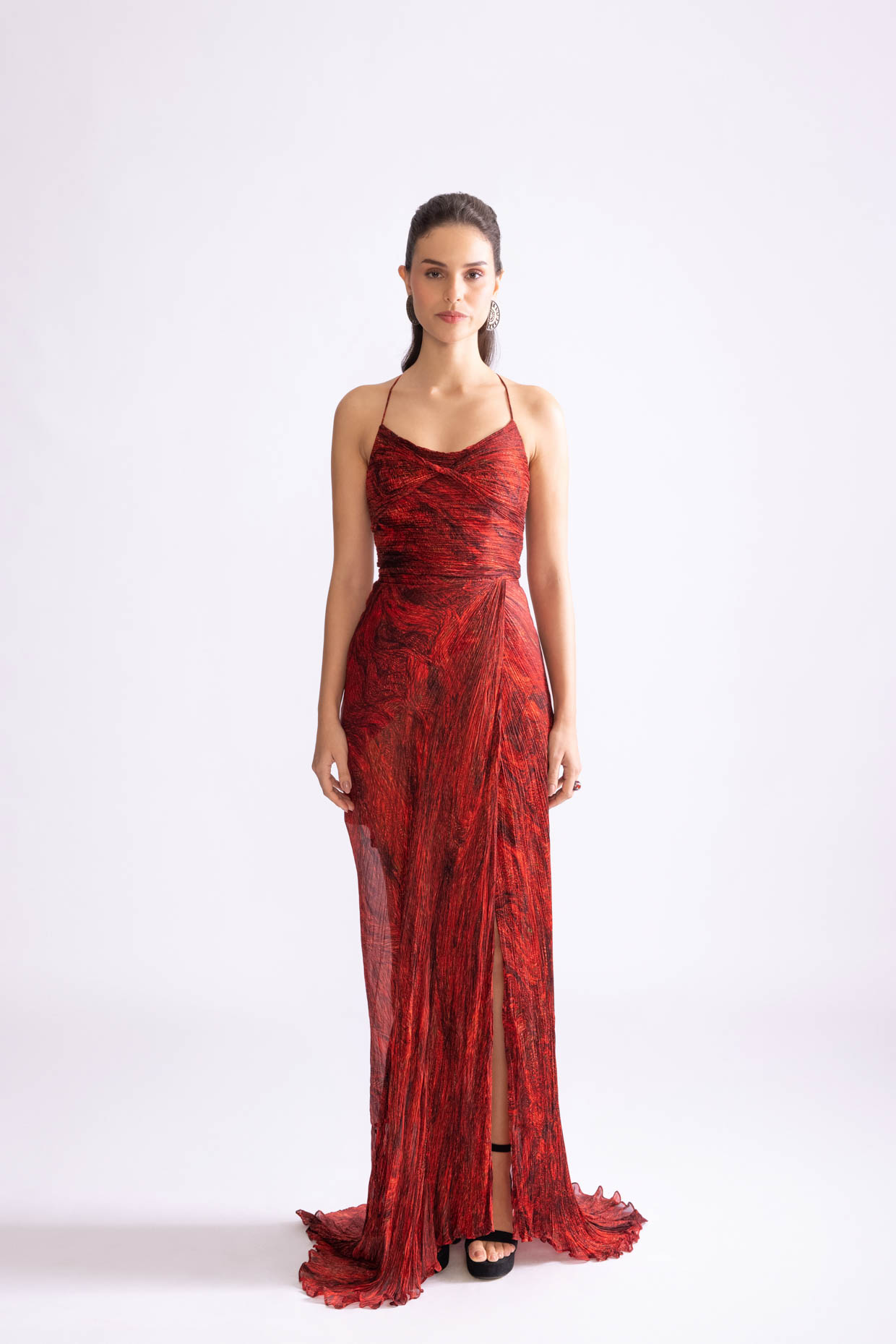 A model showcasing Remi Dress Wave Printed Maxi Dress by Saaksha And Kinni from Saaksha And Kinni's collection