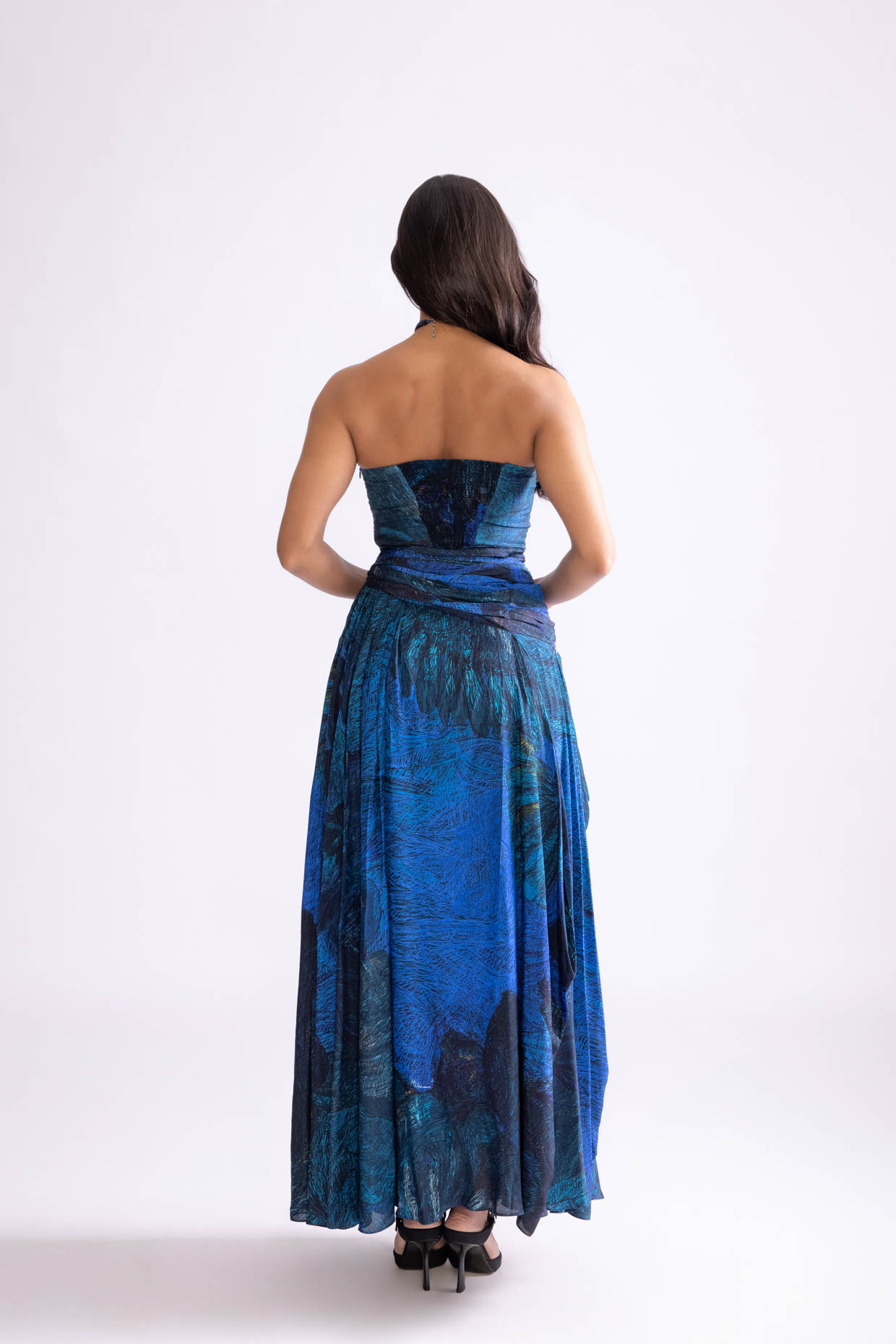 A model showcasing Mila Dress Daisy Print Strapless Dress by Saaksha And Kinni from Saaksha And Kinni's collection