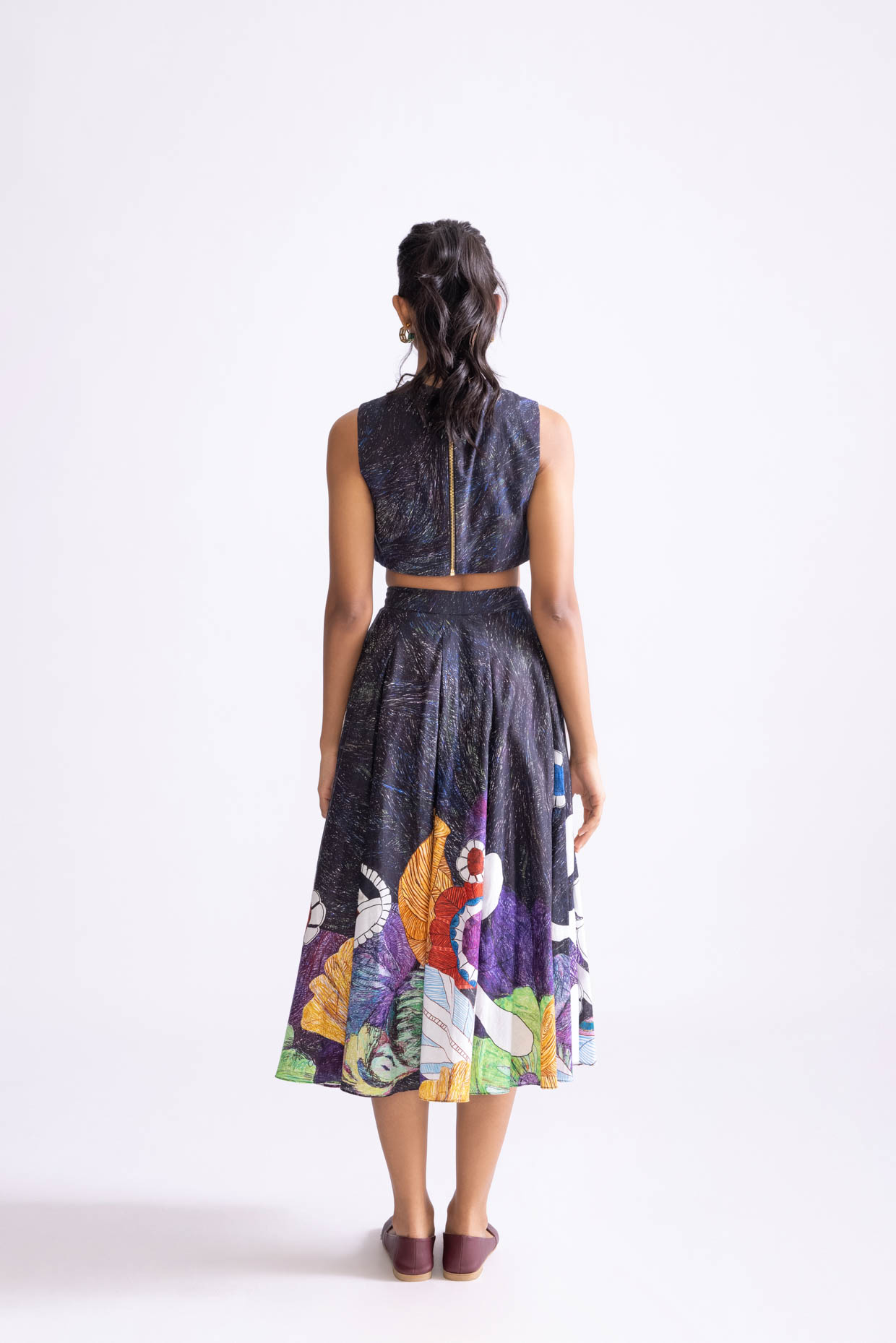 A model showcasing Flara Blouse Boxy Blouse With Intricate Hand Embroidered by Saaksha And Kinni from Saaksha And Kinni's collection