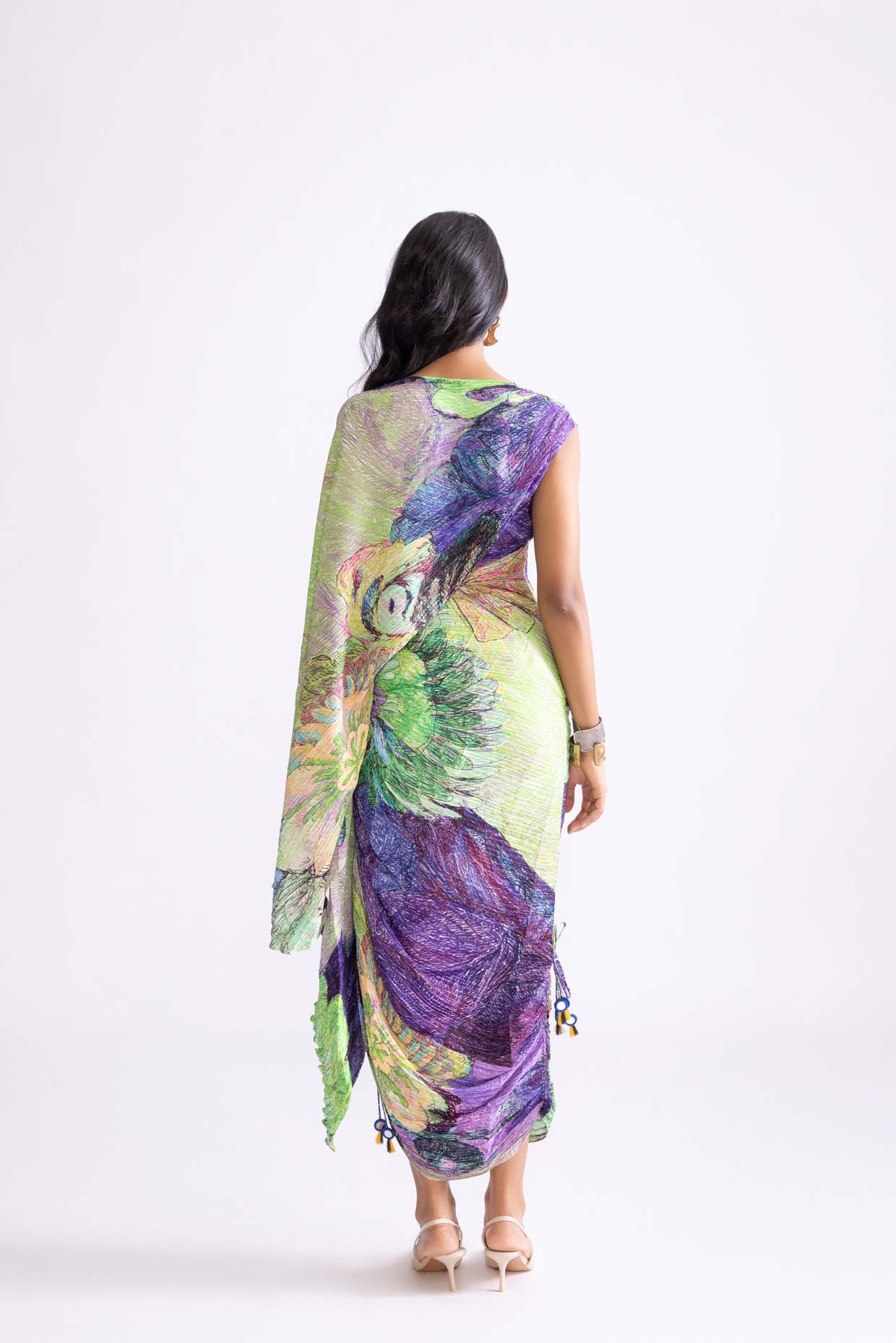 A model showcasing Kathy Dress Daisy Print Kaftan Dress by Saaksha And Kinni from Saaksha And Kinni's collection
