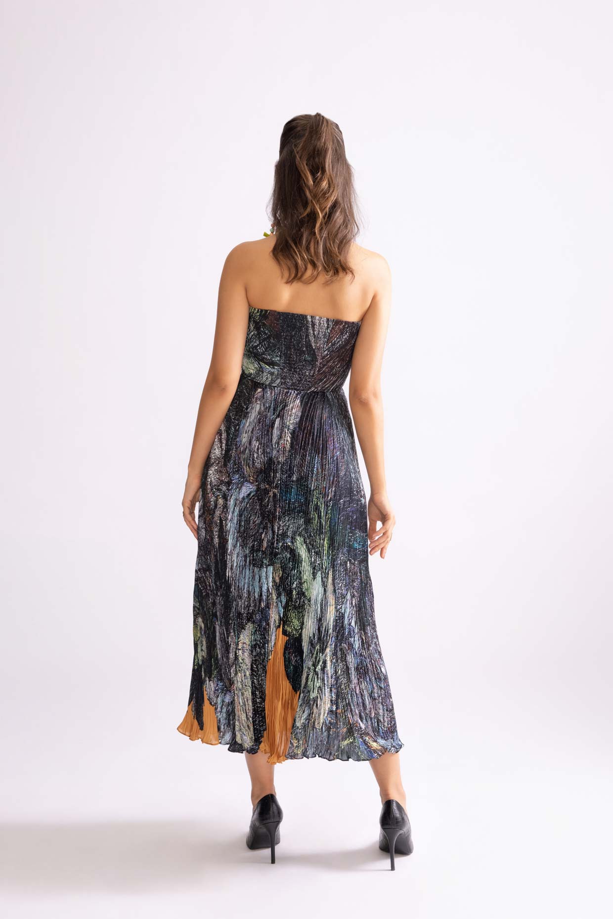 A model showcasing Diana Dress Daisy Print Midi Dress by Saaksha And Kinni from Saaksha And Kinni's collection
