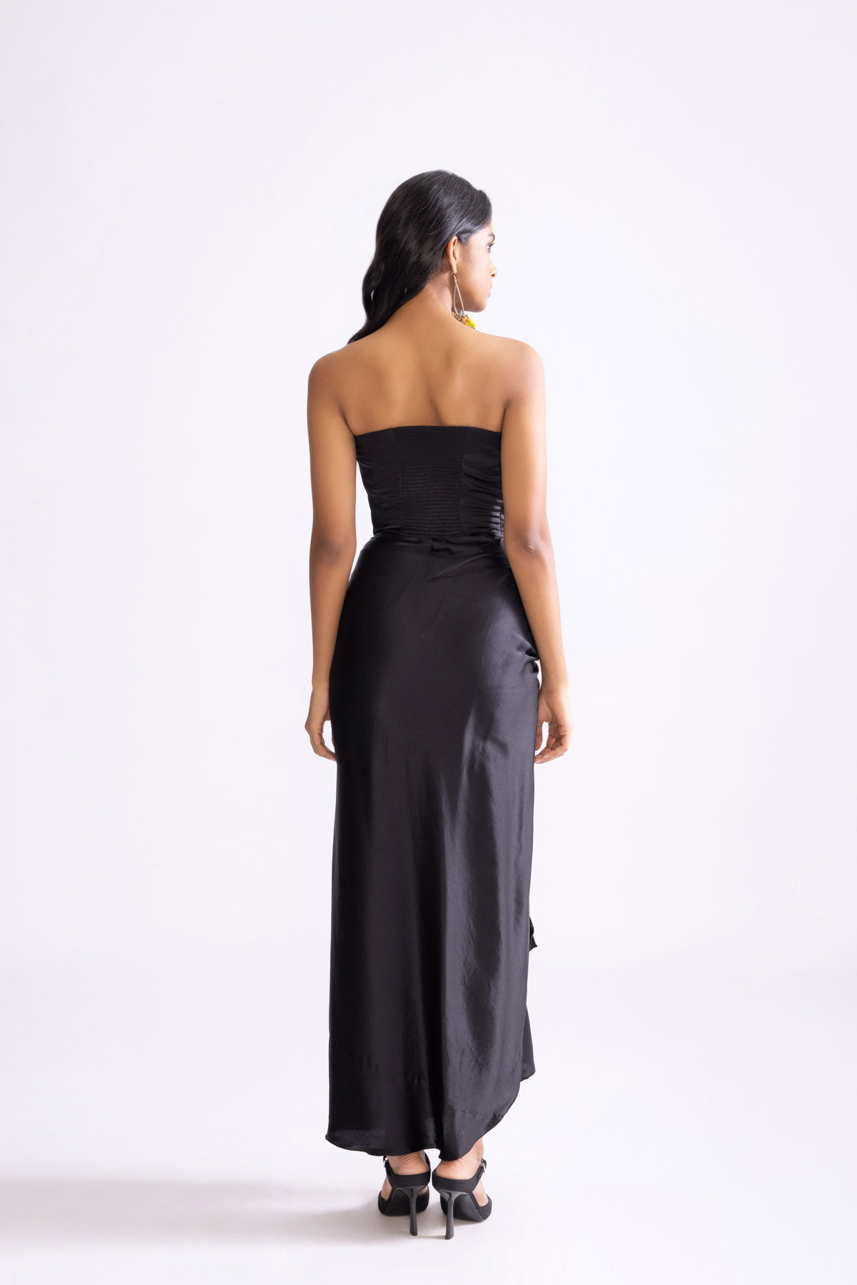 A model showcasing Diamond Dress Hand Embroidered Draped Dress by Saaksha And Kinni from Saaksha And Kinni's collection