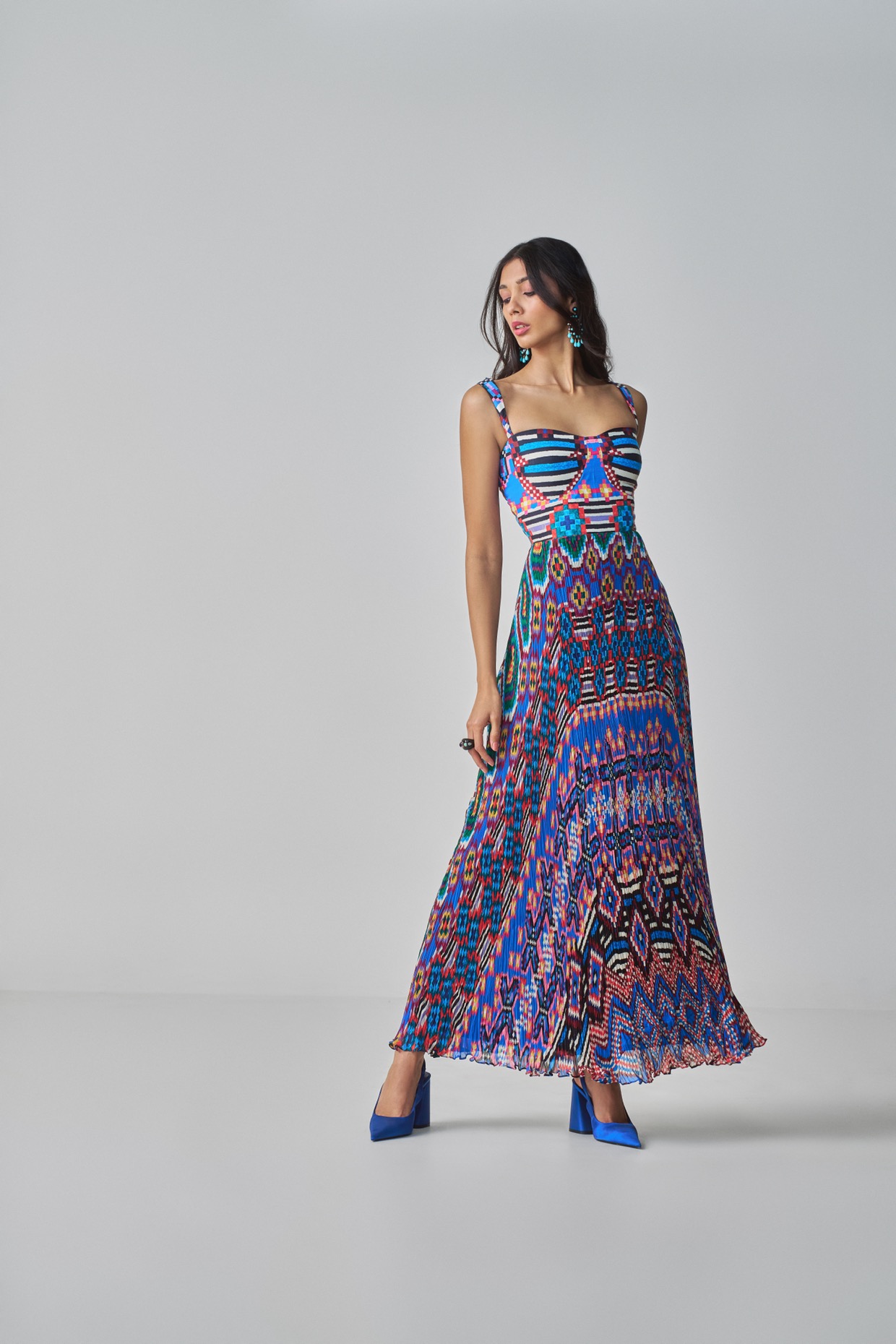 A model showcasing Nala Dress Blue Maxi Dress by Saaksha And Kinni from Saaksha And Kinni's collection