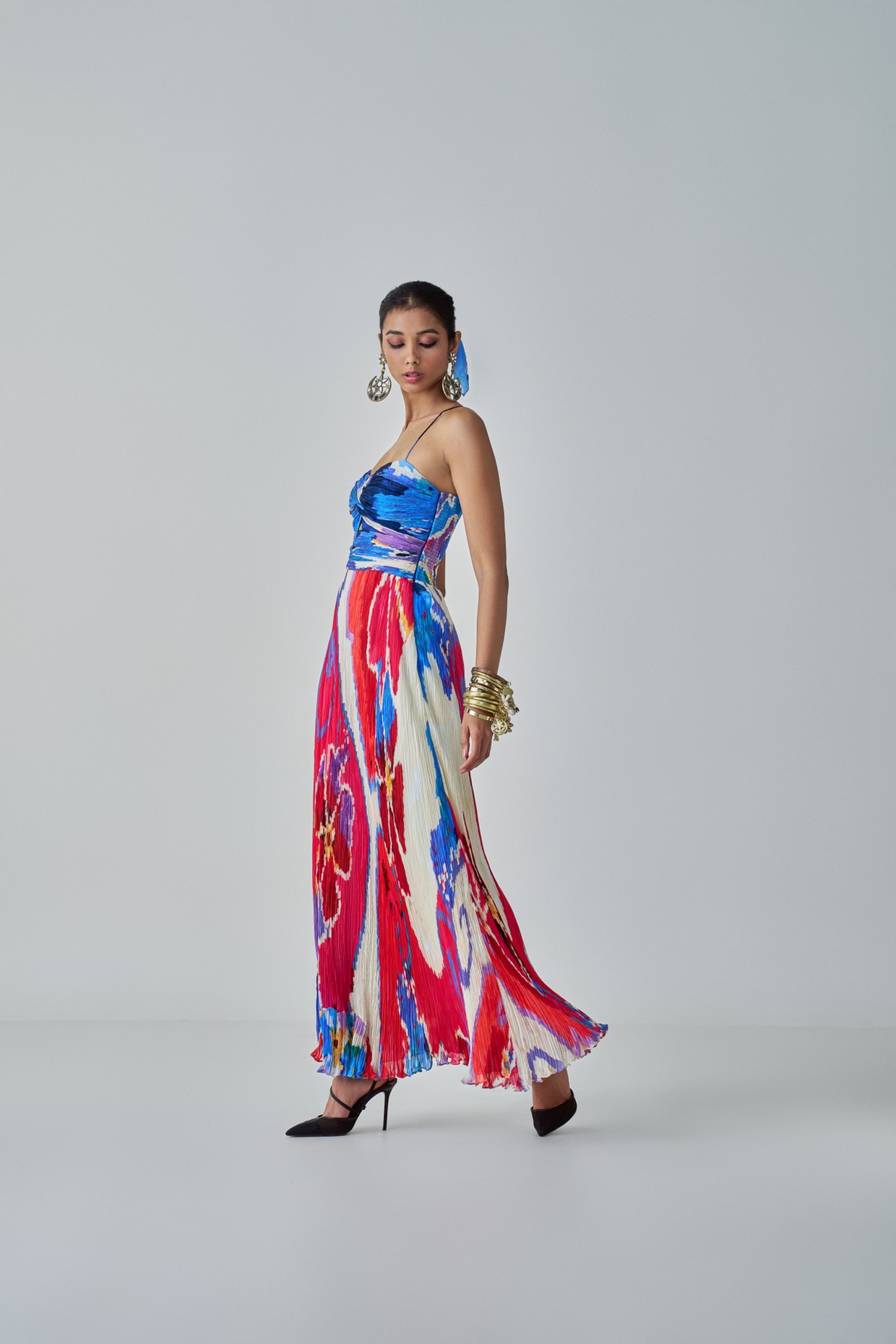 A model showcasing Layla Maxi Dress by Saaksha And Kinni from Saaksha And Kinni's collection