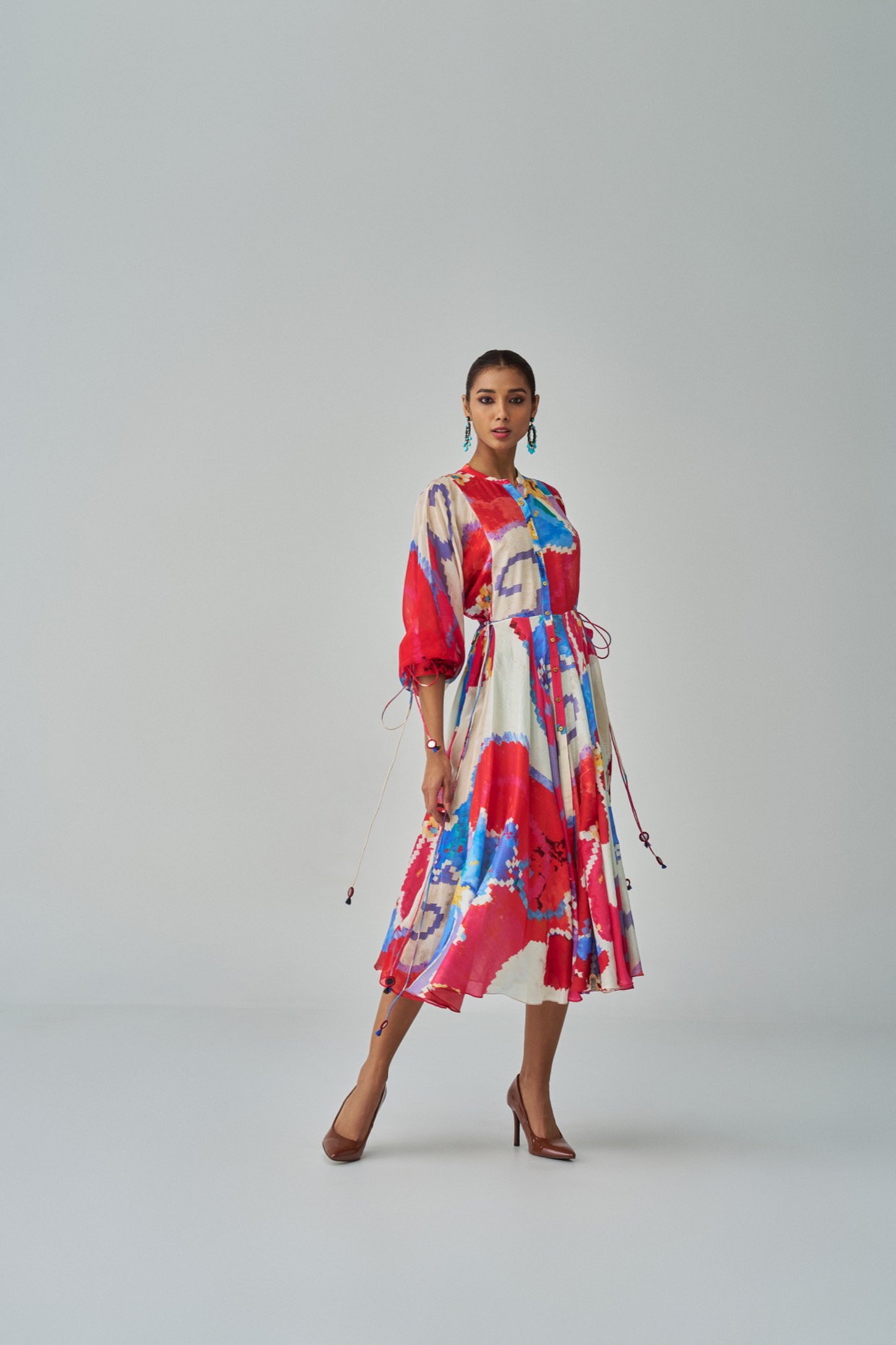 A model showcasing Pink Red Sonam Dress by Saaksha And Kinni from Saaksha And Kinni's collection