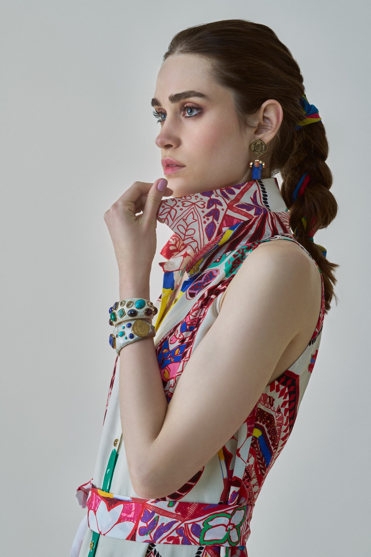 A model showcasing Ella Dress Ivory Collared Shirt Dress by Saaksha And Kinni from Saaksha And Kinni's collection