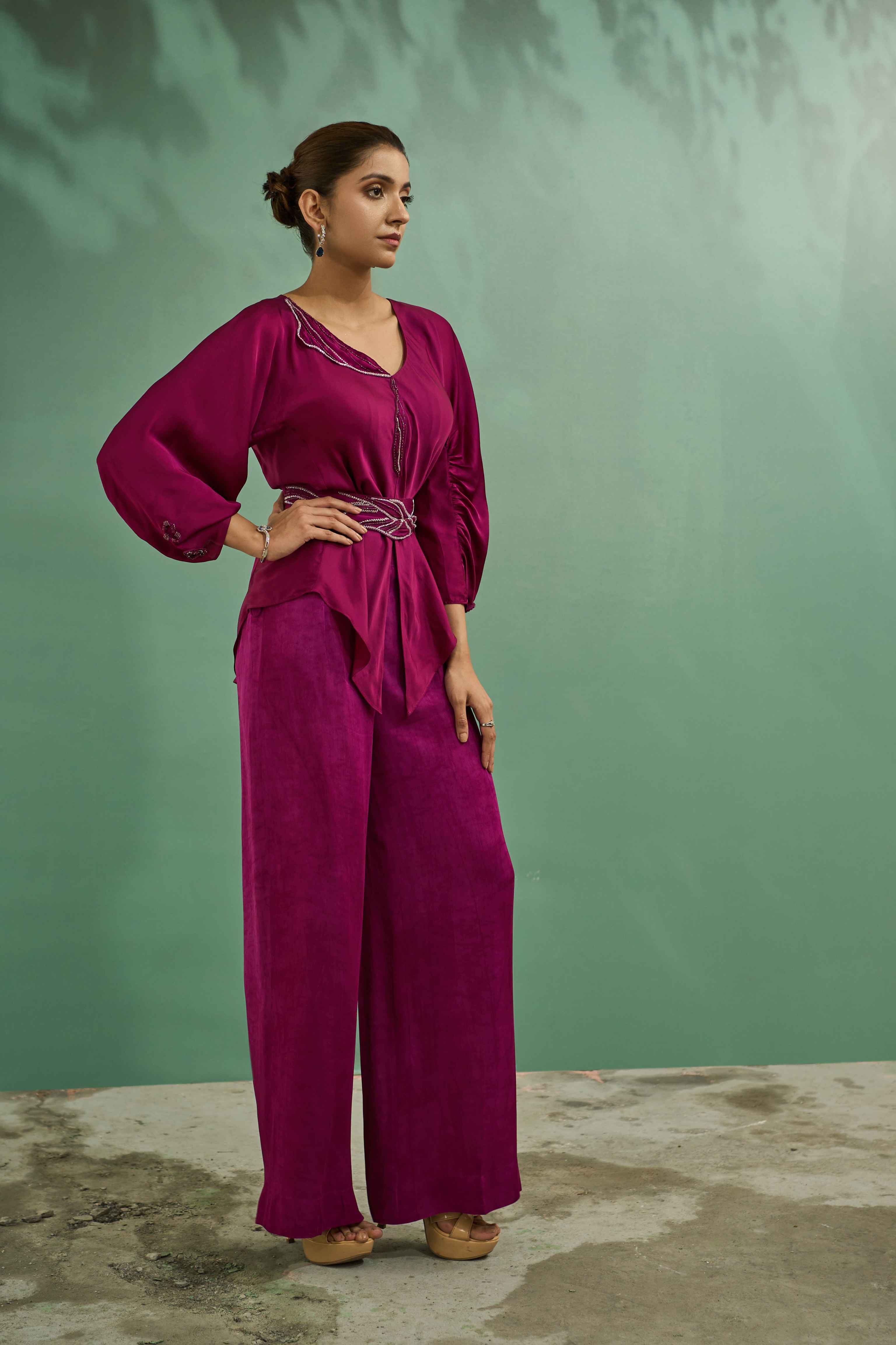 A model showcasing Plum Pink Co Ord Set by One Knot One from One Knot One's collection