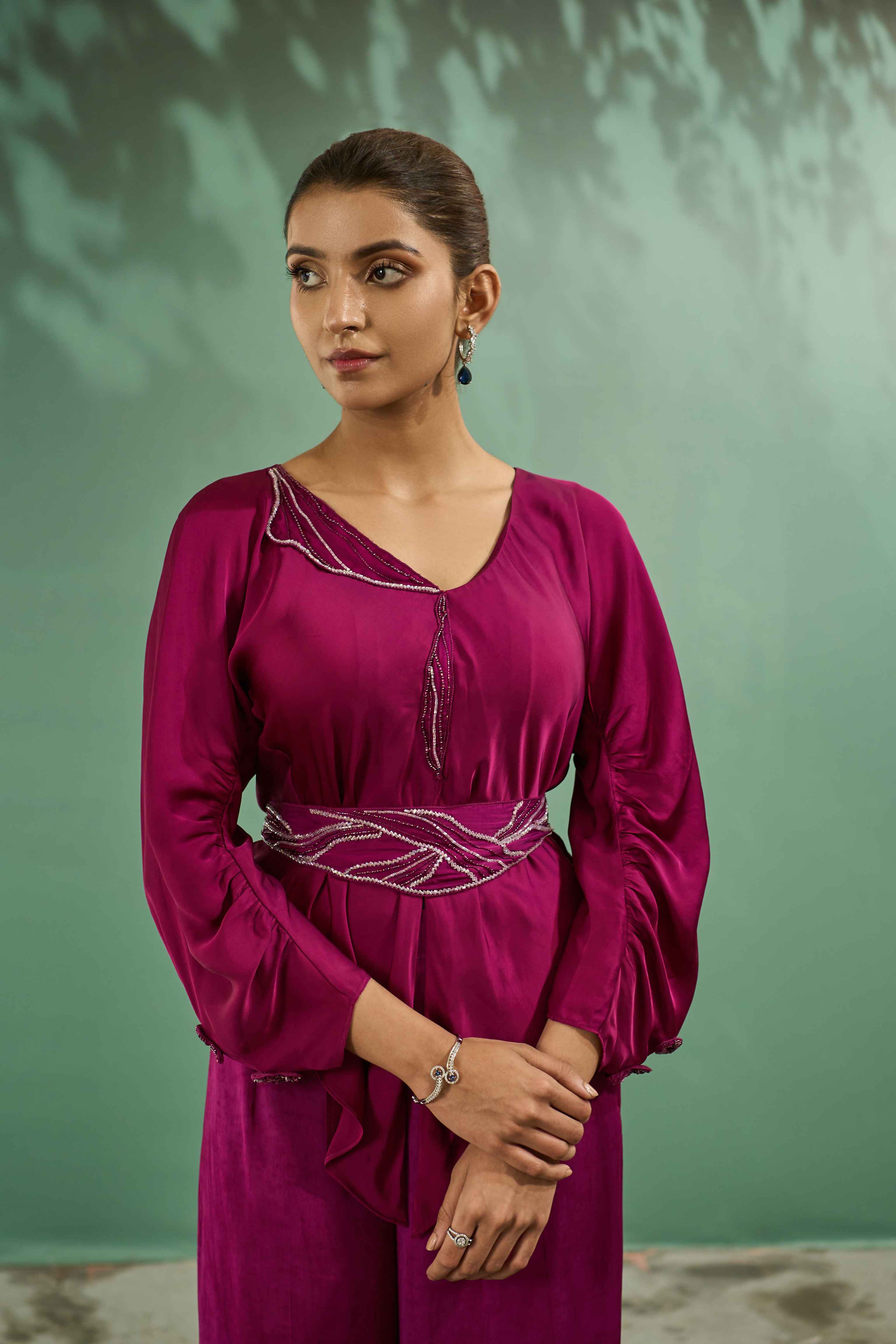 A model showcasing Plum Pink Co Ord Set by One Knot One from One Knot One's collection