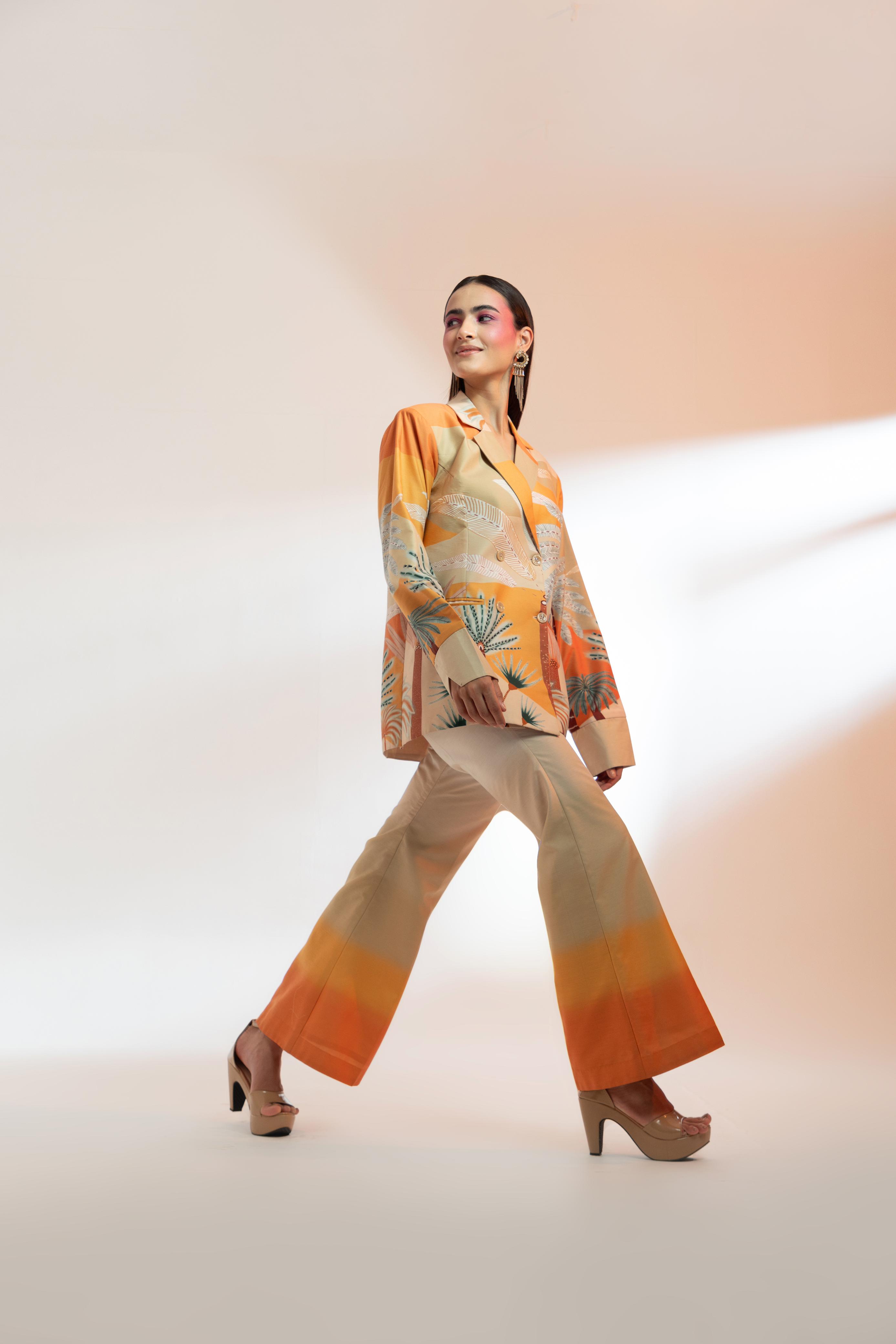 A model showcasing Les Cerfs Paris Jacket Set by Miku Kumar from Miku Kumar's collection