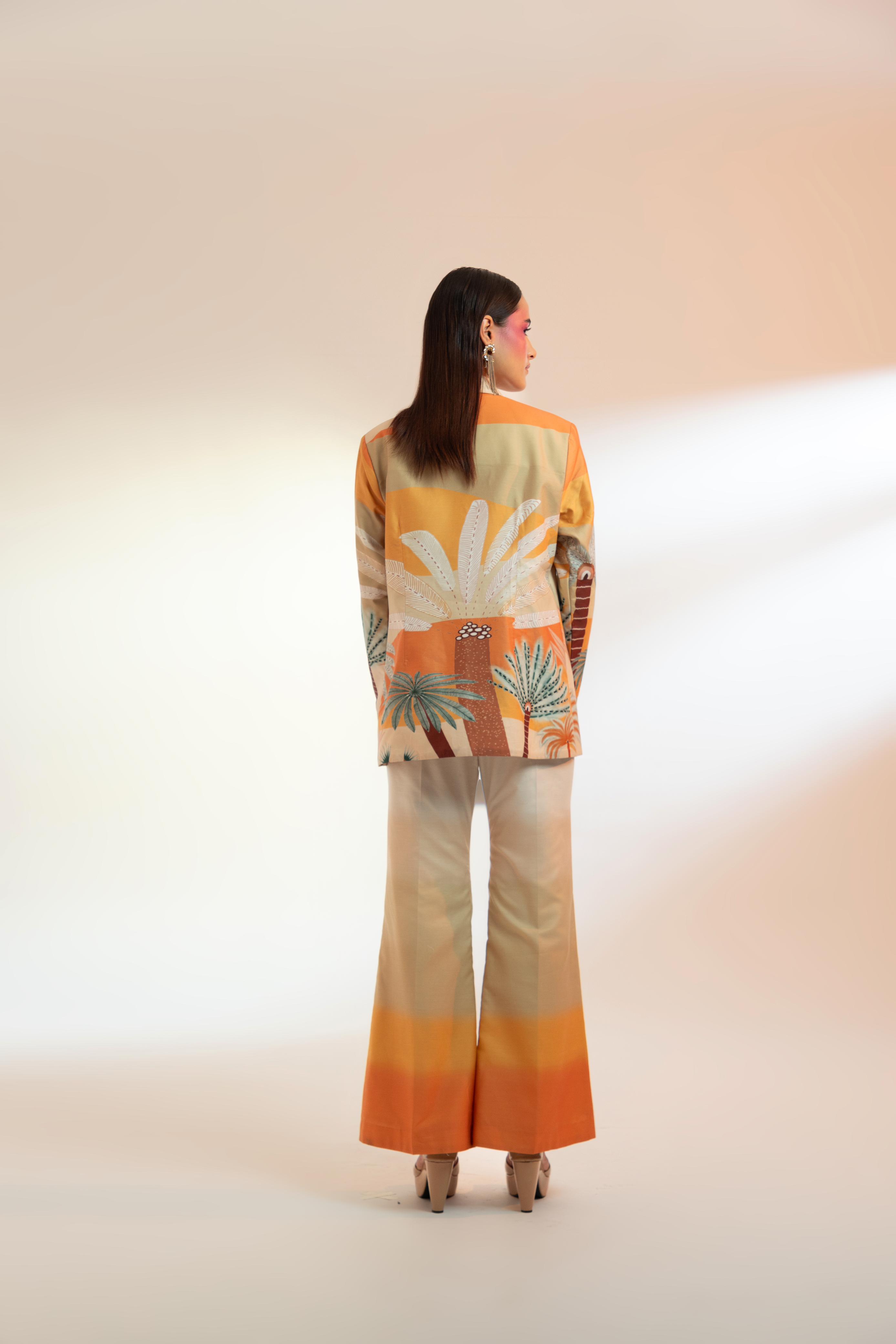 A model showcasing Les Cerfs Paris Jacket Set by Miku Kumar from Miku Kumar's collection