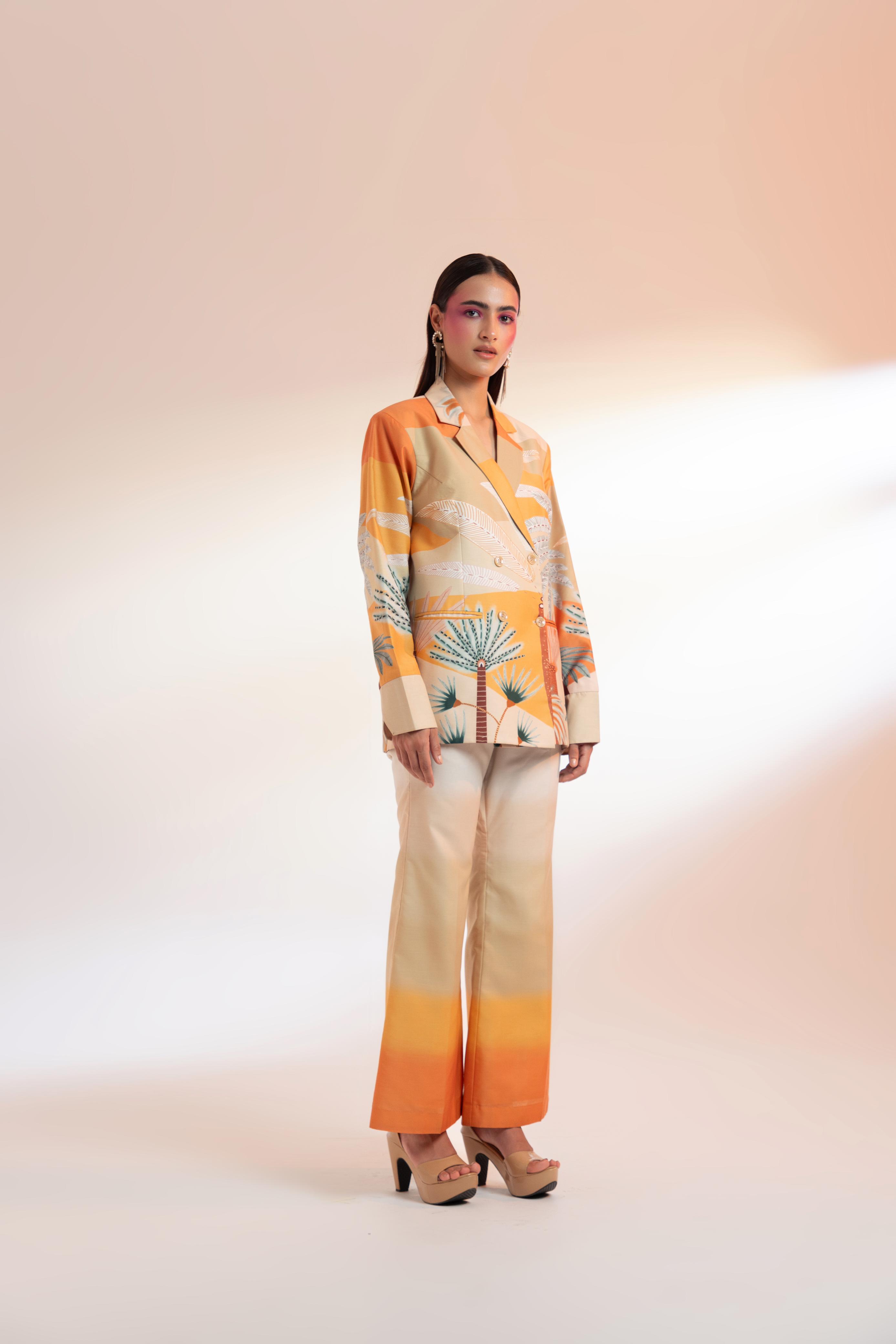 A model showcasing Les Cerfs Paris Jacket Set by Miku Kumar from Miku Kumar's collection