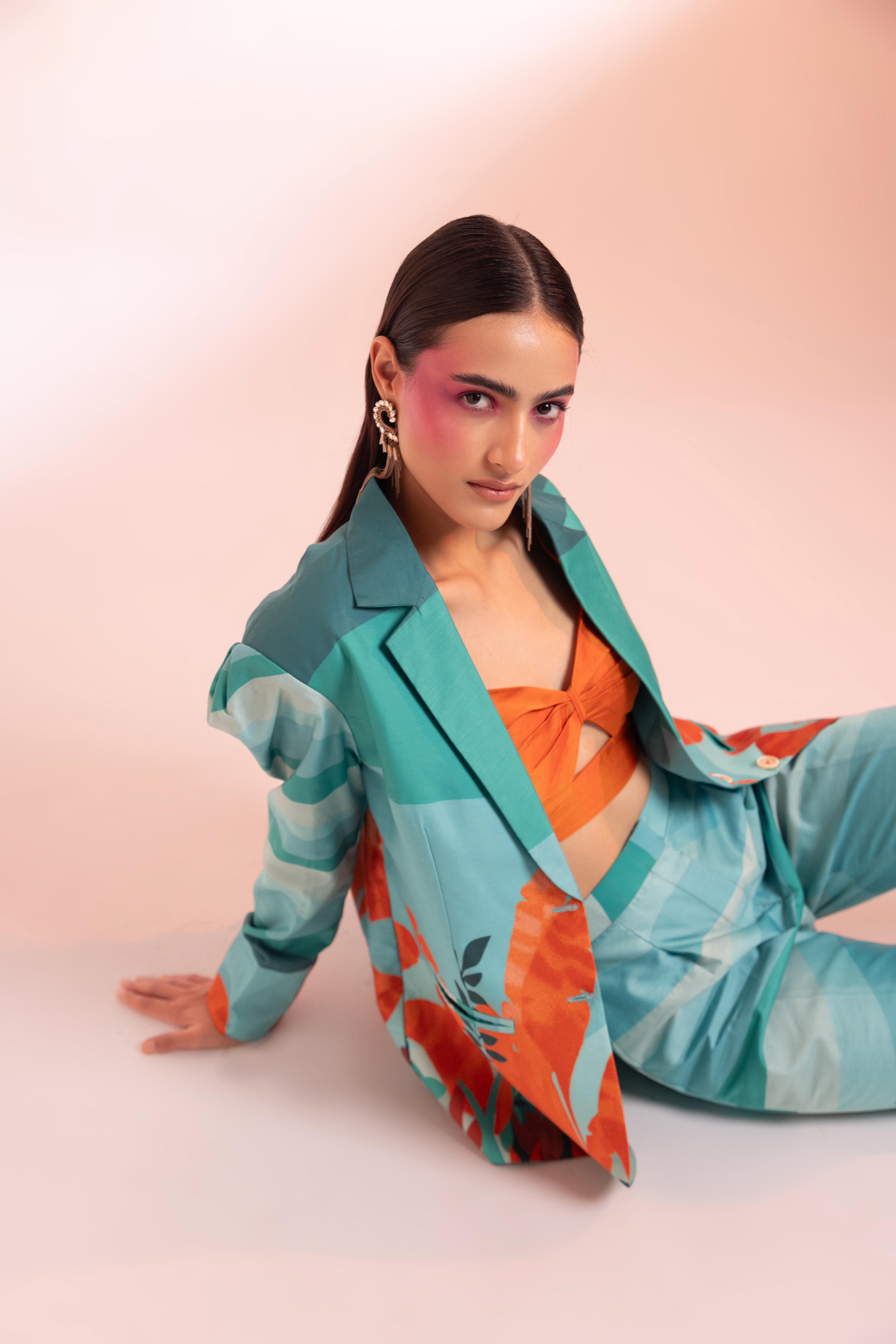 A model showcasing The Crotoy Paris Jack Et Set by Miku Kumar from Miku Kumar's collection