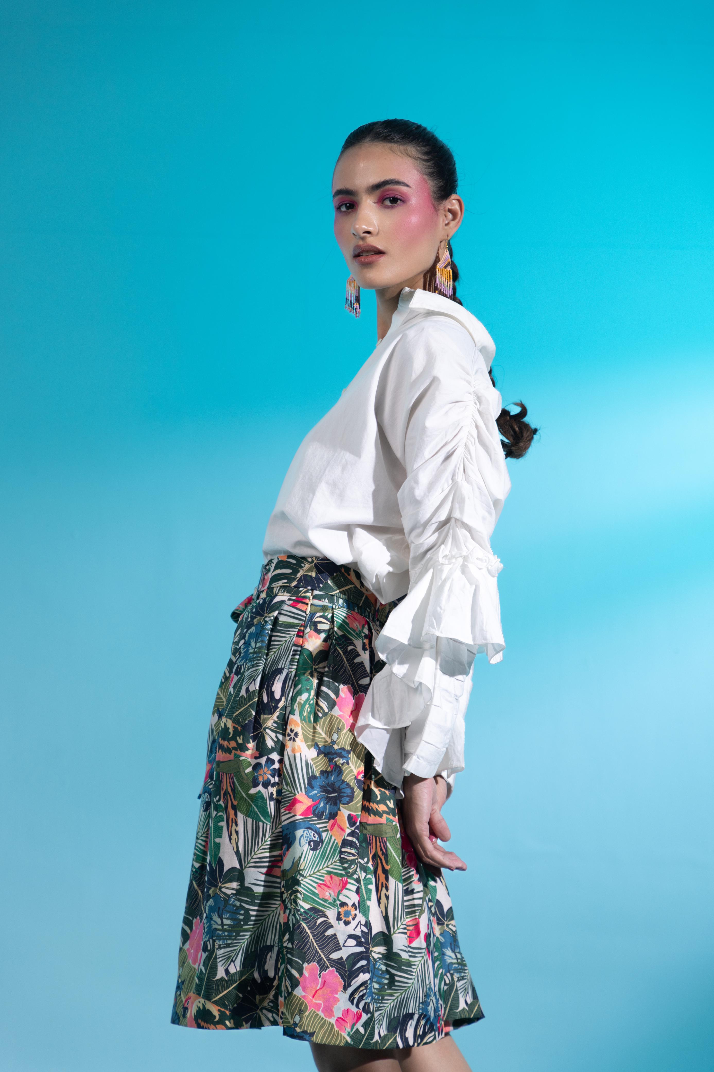 A model showcasing Amour Paris Skirt Blouse Set by Miku Kumar from Miku Kumar's collection