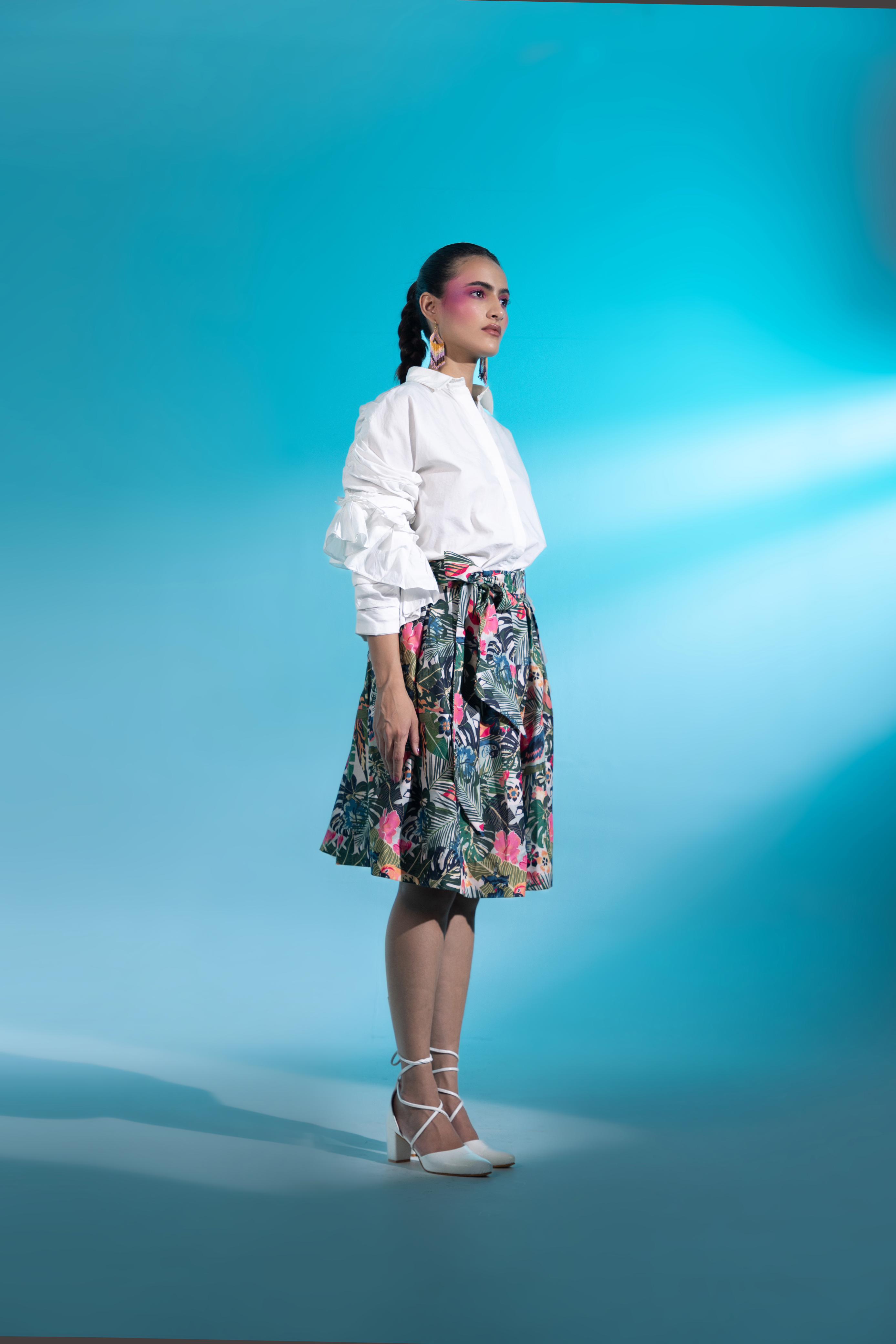 A model showcasing Amour Paris Skirt Blouse Set by Miku Kumar from Miku Kumar's collection