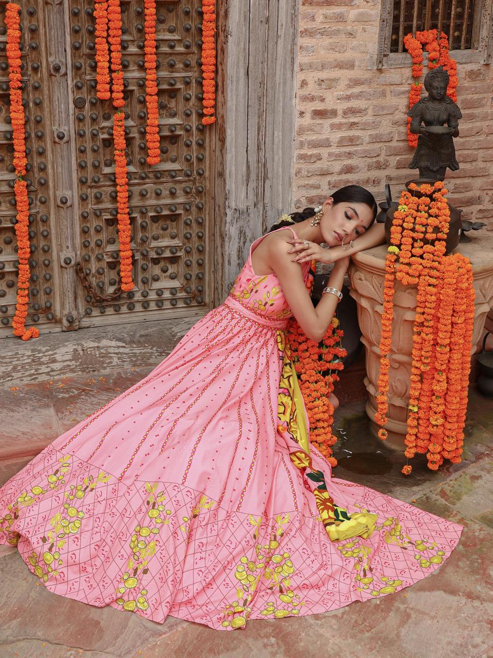 A model showcasing Kaira Anarkali Set by Miku Kumar from Miku Kumar's collection