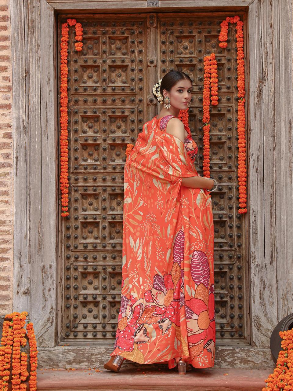 A model showcasing Keya Palazzo Cape Set by Miku Kumar from Miku Kumar's collection
