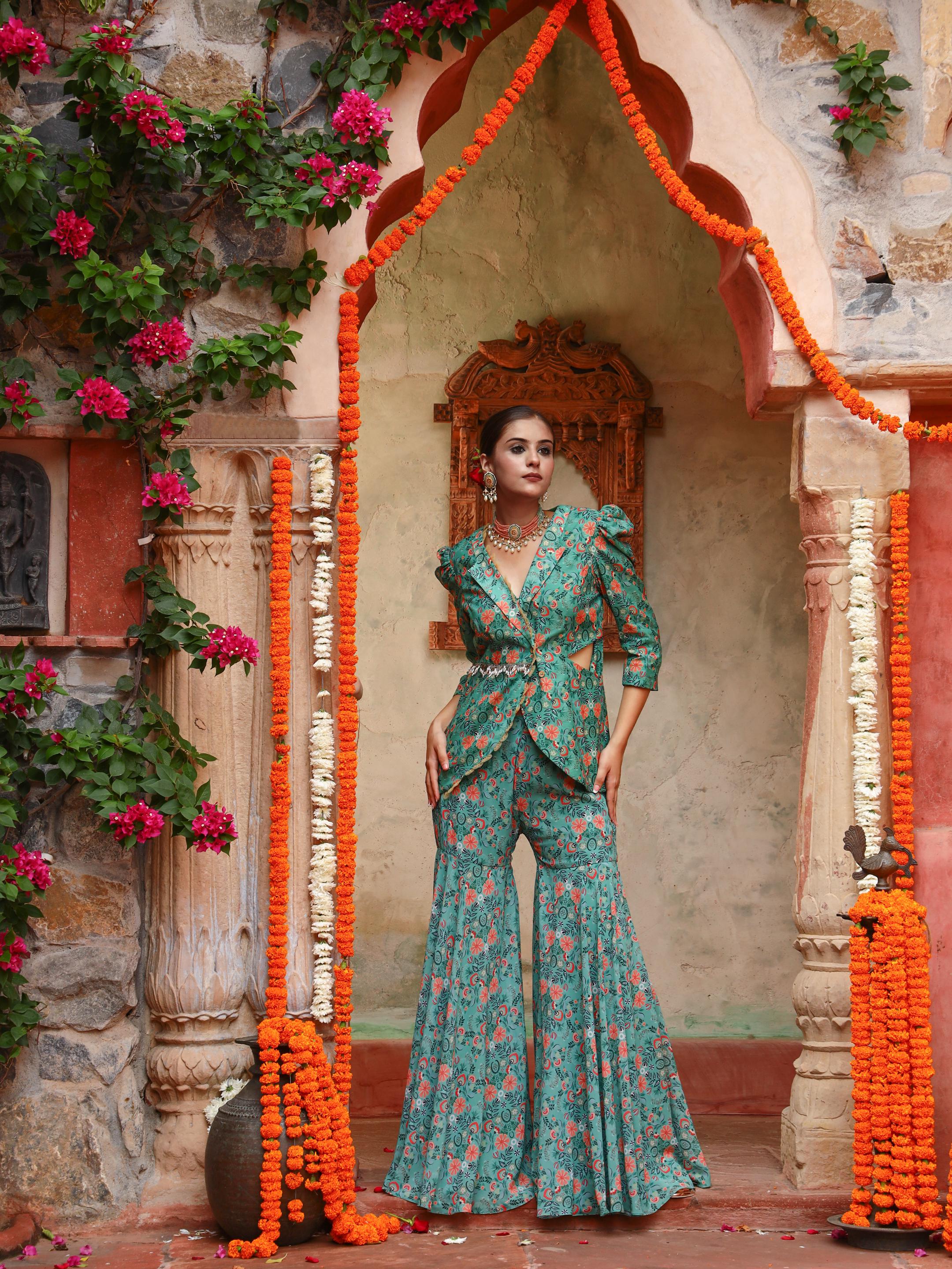 A model showcasing Iris Sharara Set Feature image by Miku Kumar from Miku Kumar's collection
