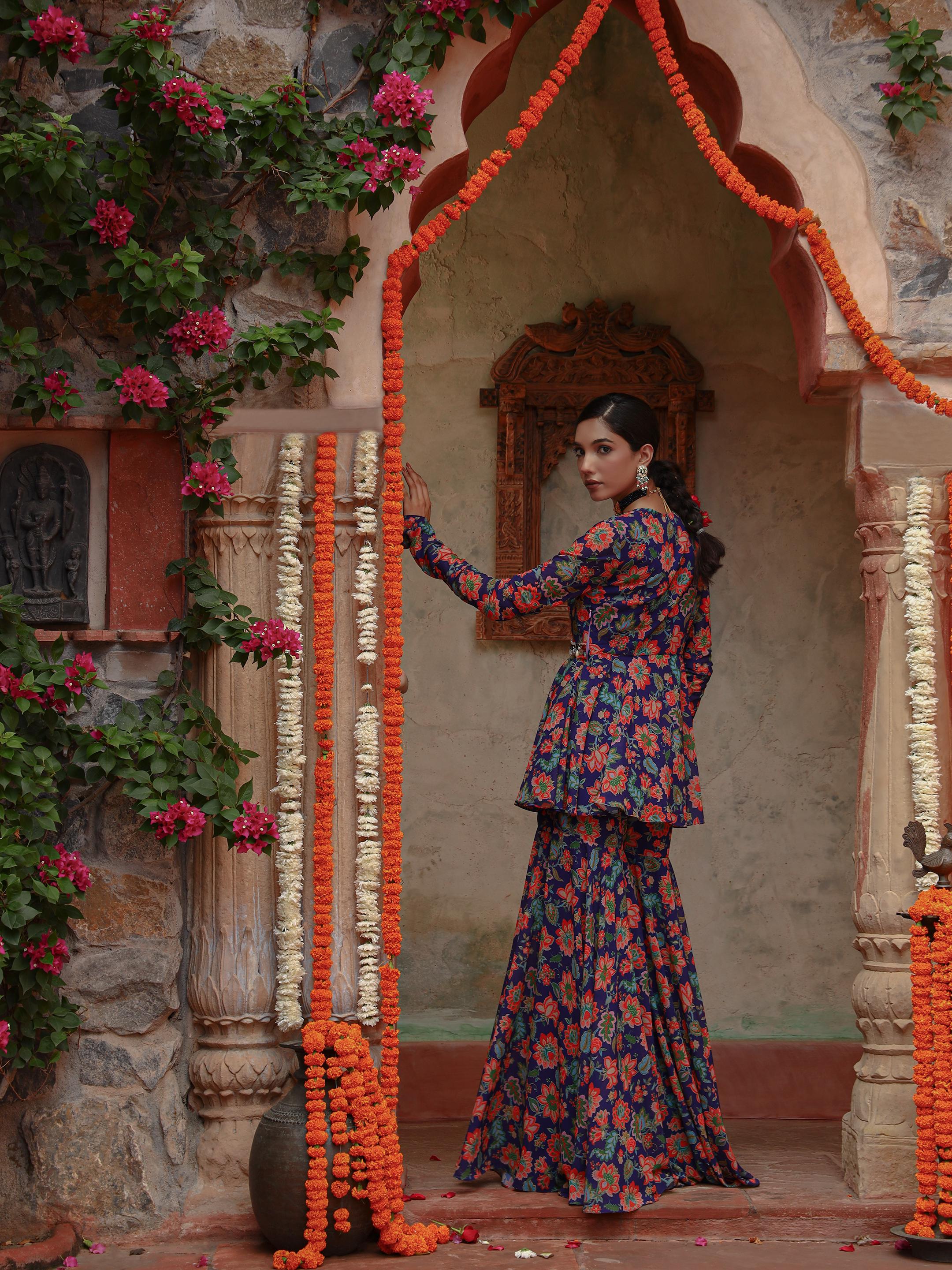 A model showcasing Hyacinth Peplum Coord Set by Miku Kumar from Miku Kumar's collection