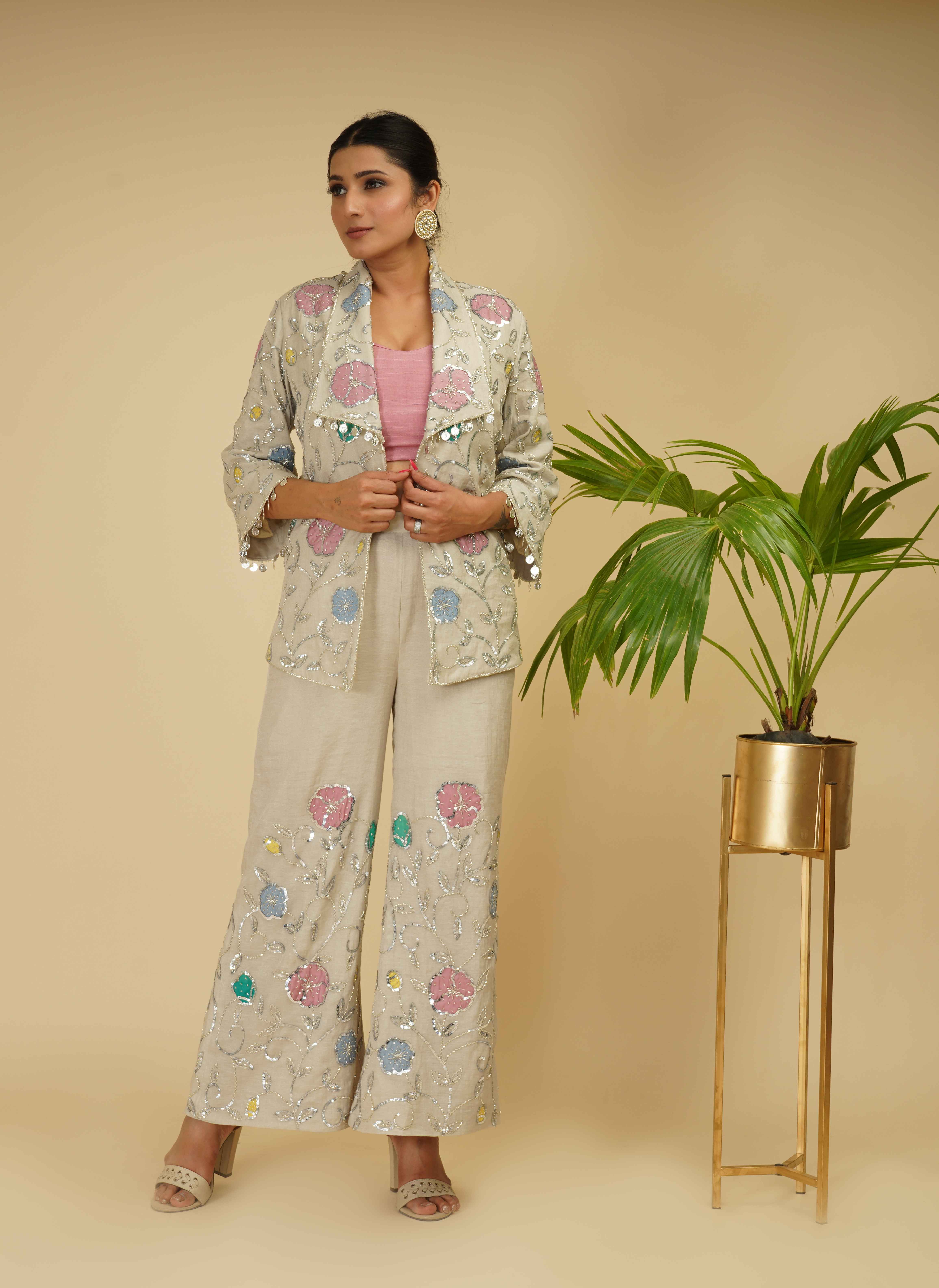 A model showcasing Kaftan Kurta Set by Farha Syed from Farha Syed's collection