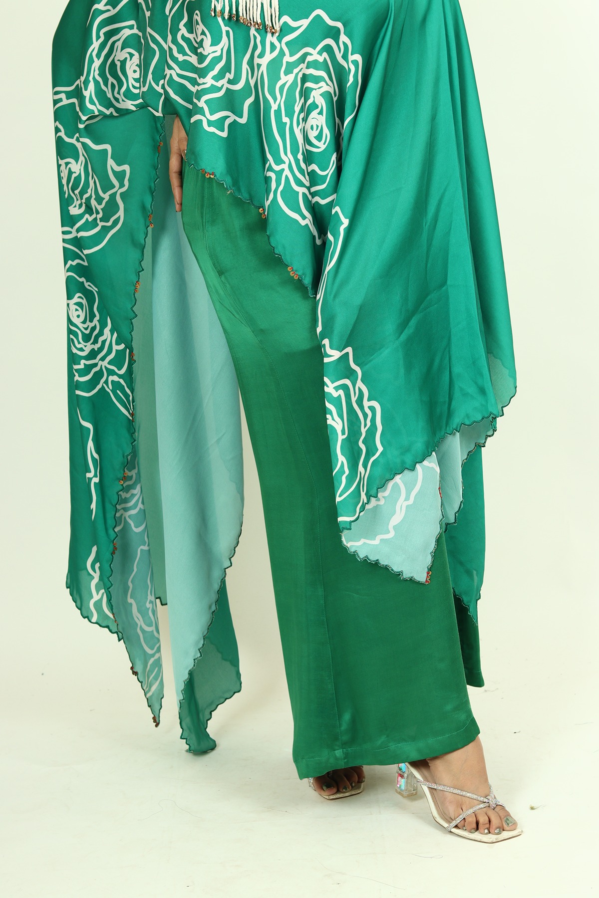 A model showcasing Green Kaftan Dress by Adivaa from Adivaa's collection