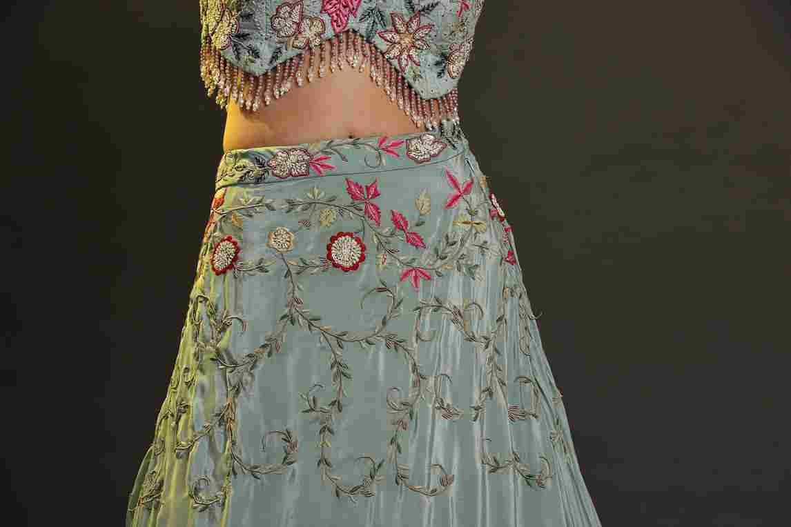 A model showcasing Aqua Drape Set by Adivaa from Adivaa's collection