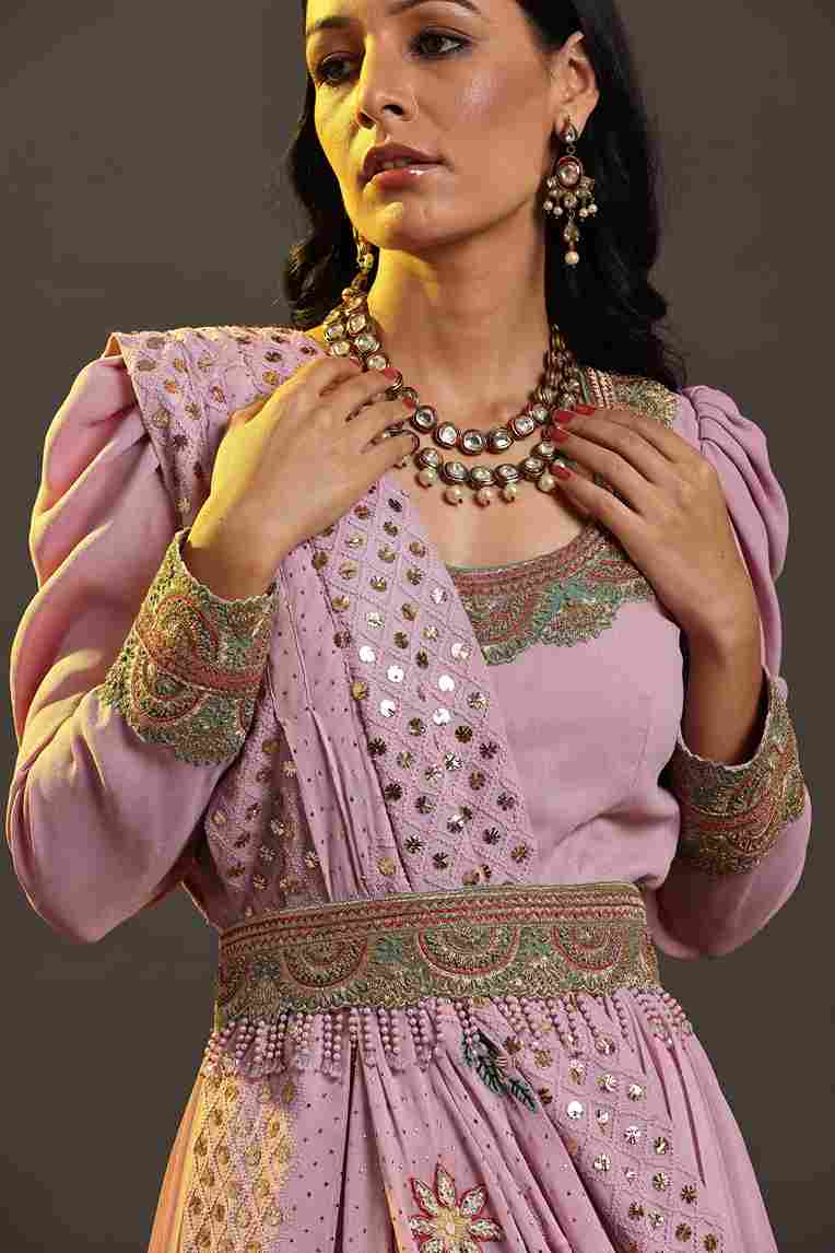 A model showcasing Lilac Flared Anarkali Dress by Adivaa from Adivaa's collection