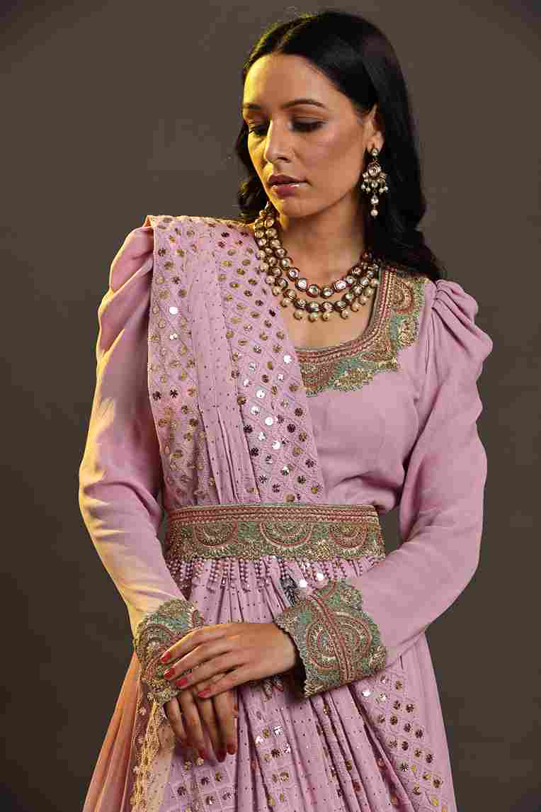 A model showcasing Lilac Flared Anarkali Dress by Adivaa from Adivaa's collection