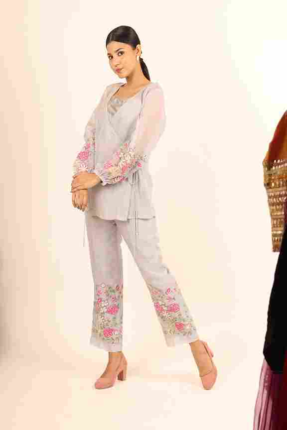 A model showcasing Stylish Gray Cord Set by Adivaa from Adivaa's collection