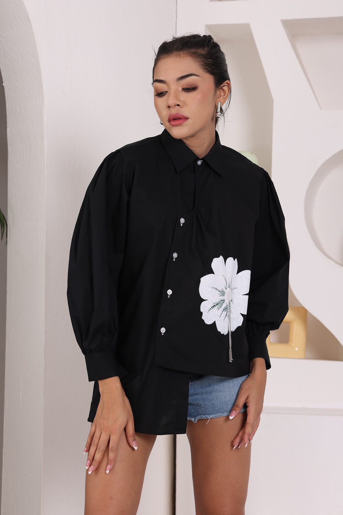 A model showcasing Upsidedown Flower Shirt by Adivaa from Adivaa's collection