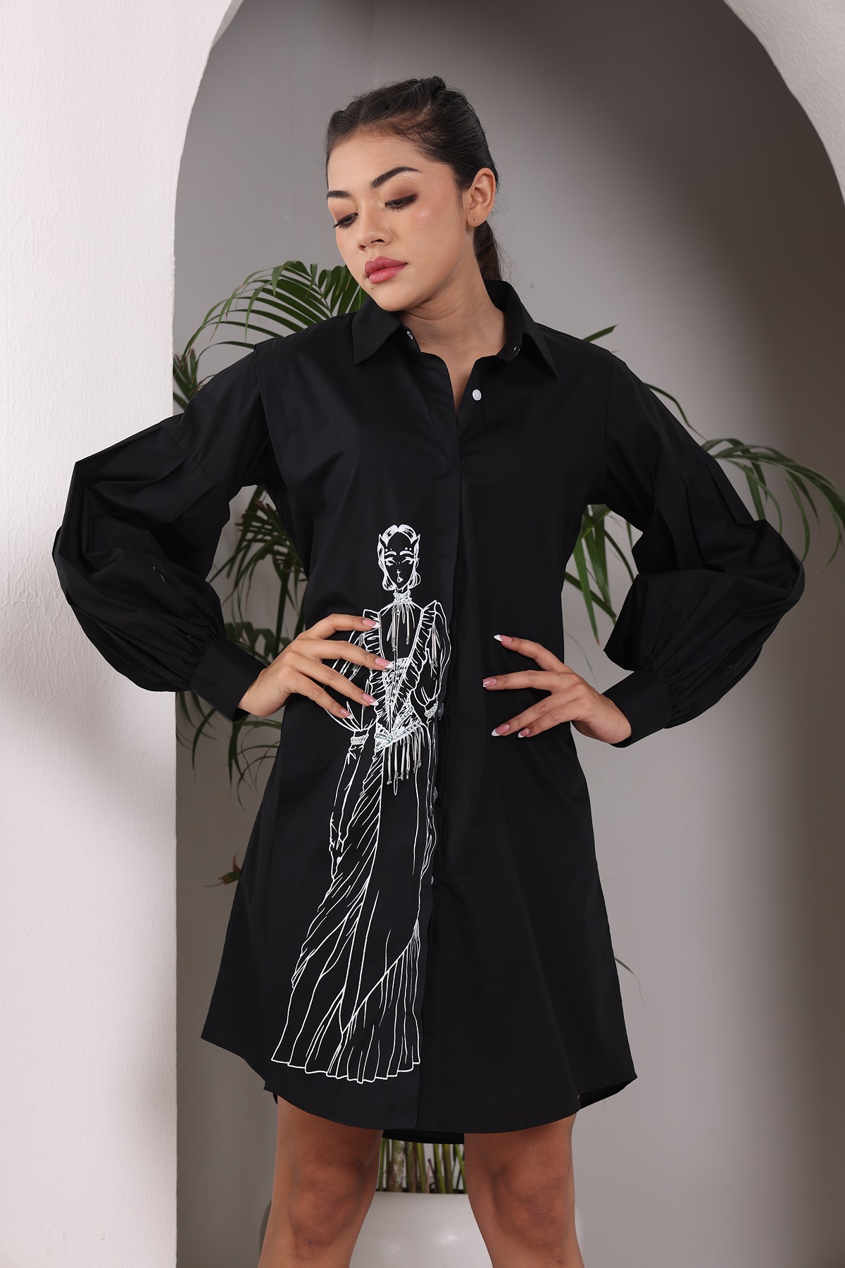 A model showcasing Black Screen Printed Shirt Feature image by Adivaa from Adivaa's collection
