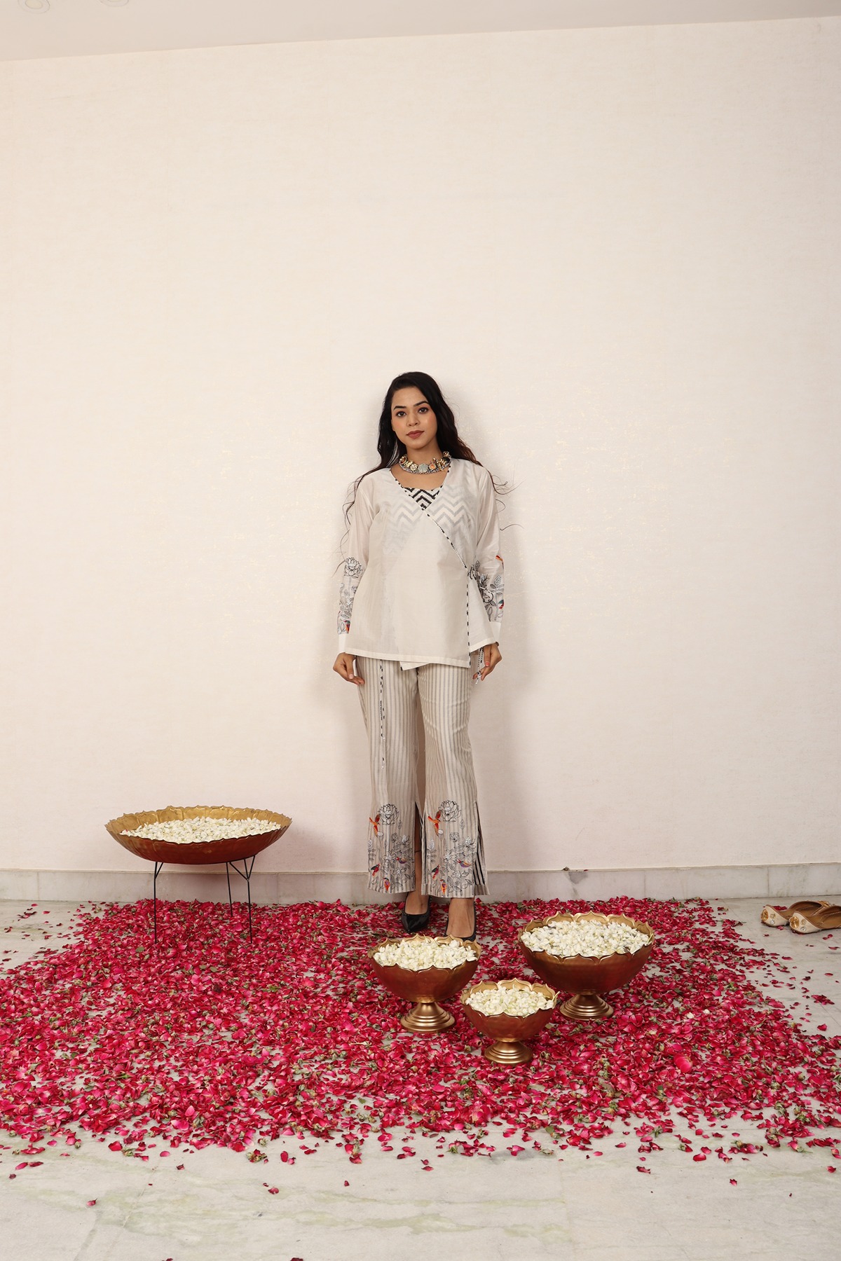 A model showcasing Black Intricate Block Printed Coord Set by Adivaa from Adivaa's collection
