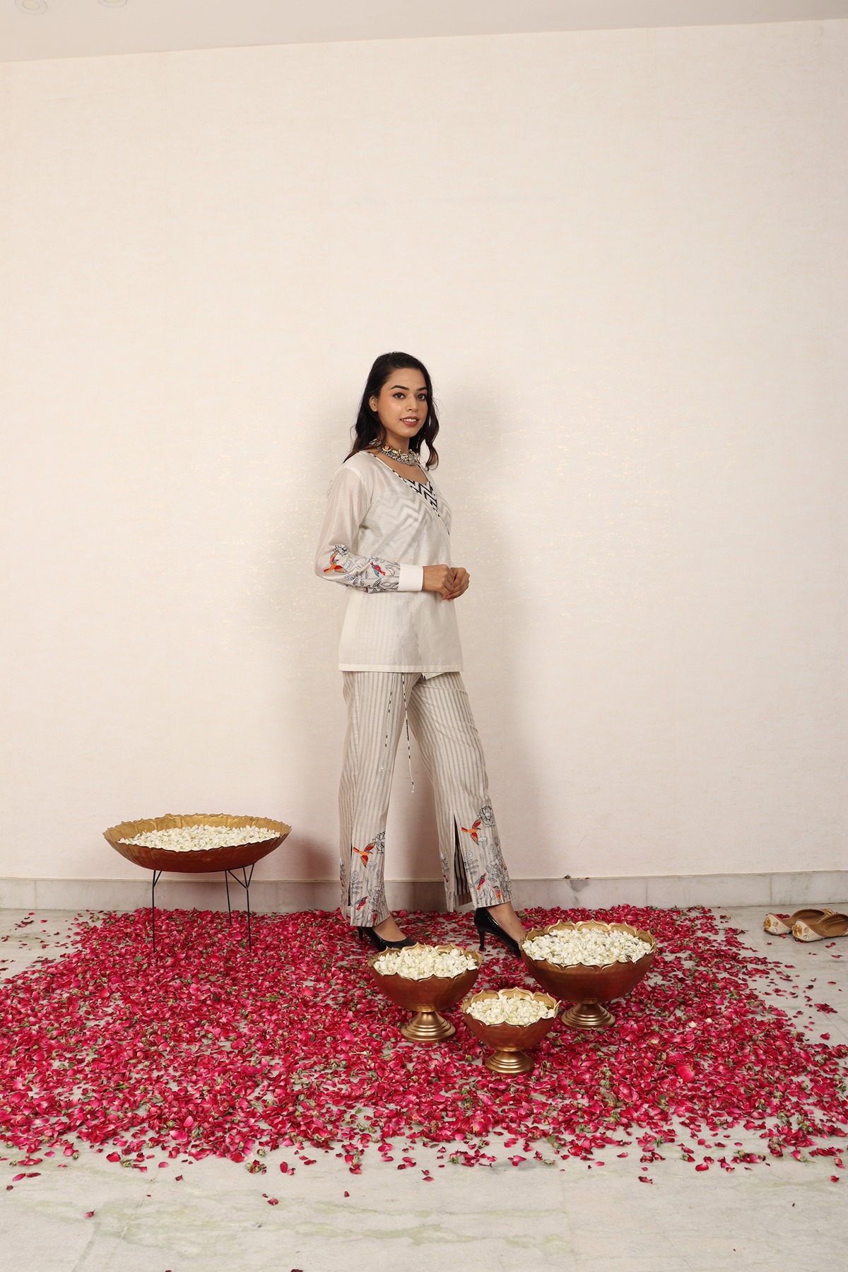 A model showcasing Black Intricate Block Printed Coord Set by Adivaa from Adivaa's collection