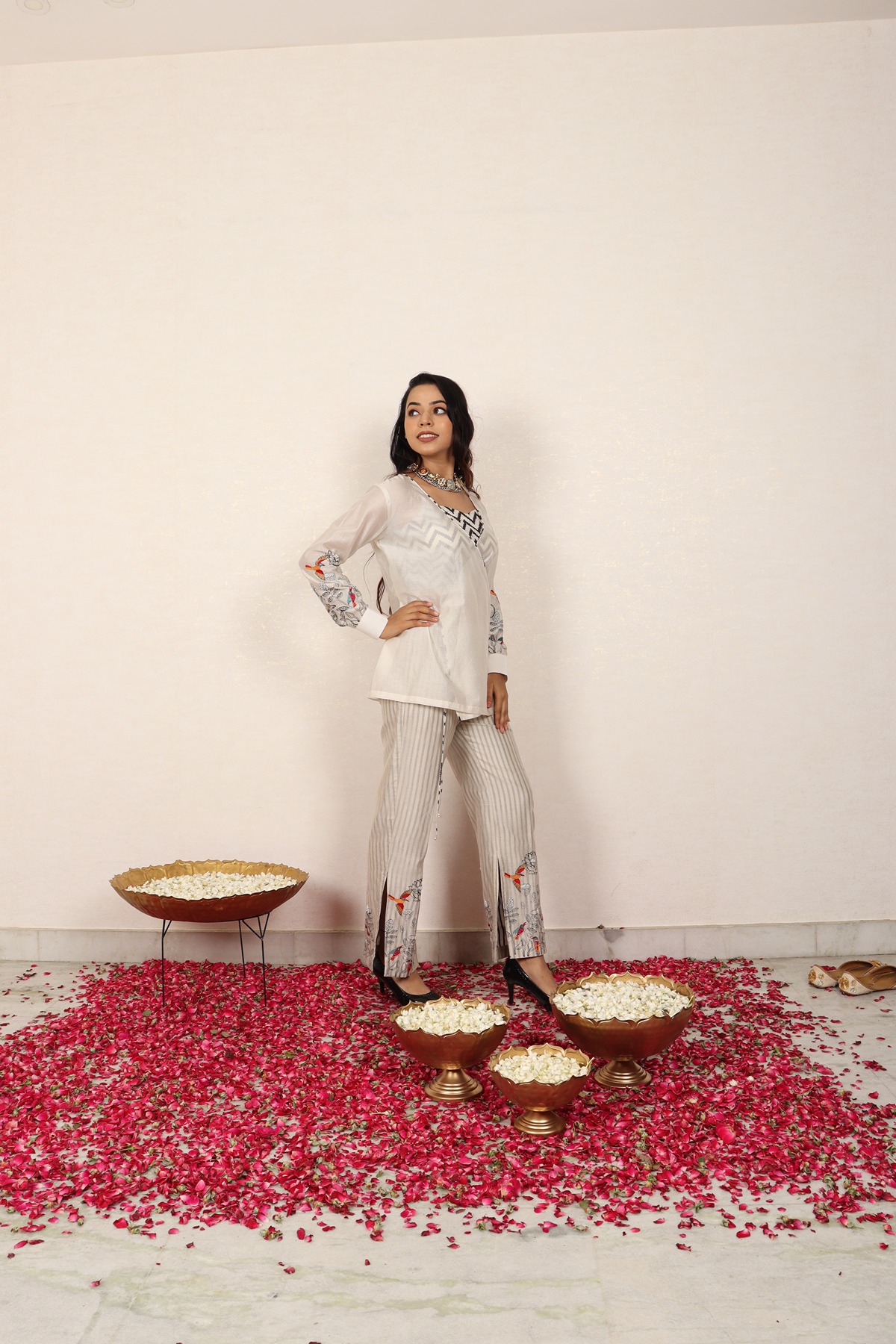 A model showcasing Black Intricate Block Printed Coord Set by Adivaa from Adivaa's collection