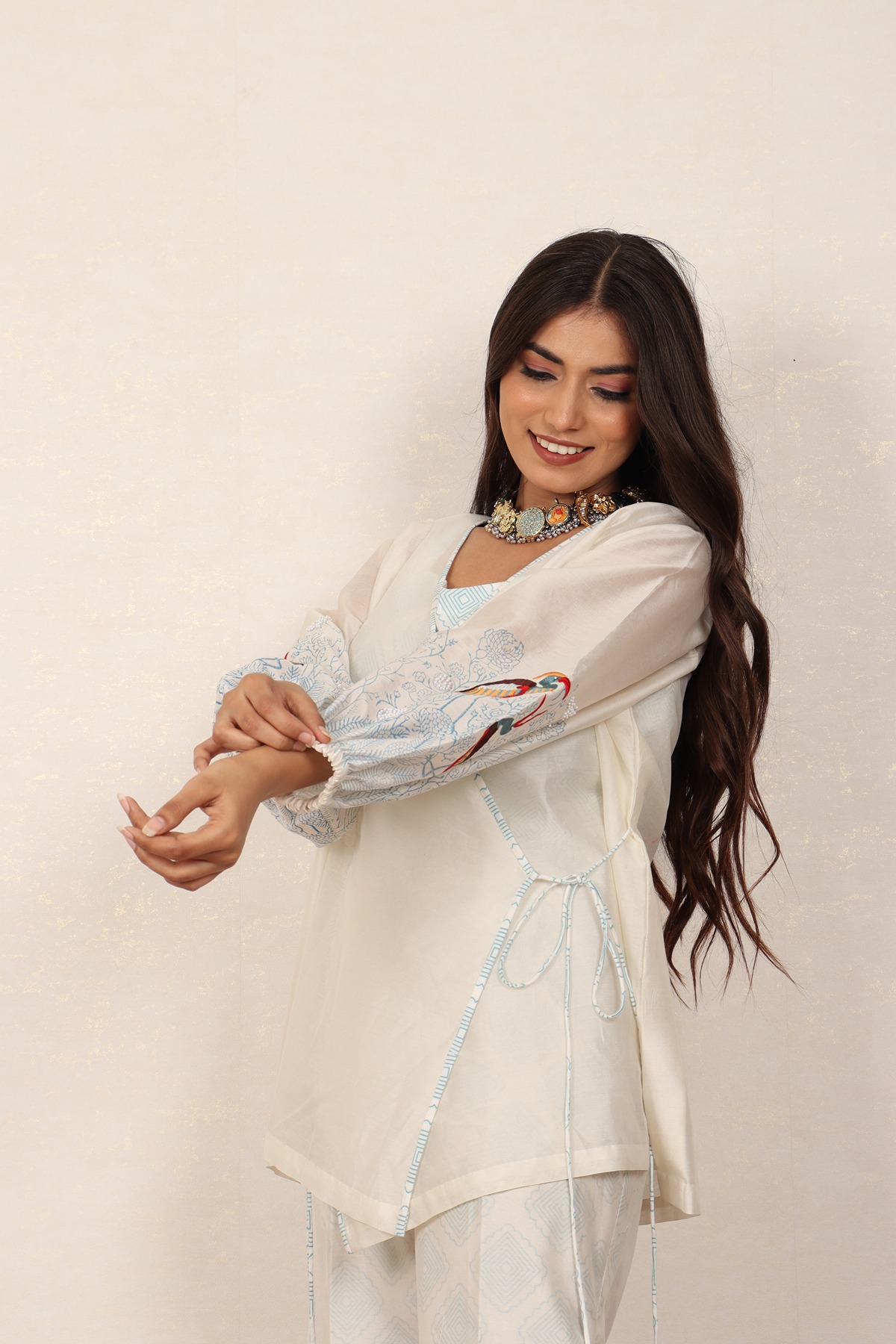 A model showcasing Blue Intricate Block Printed Coord Set by Adivaa from Adivaa's collection