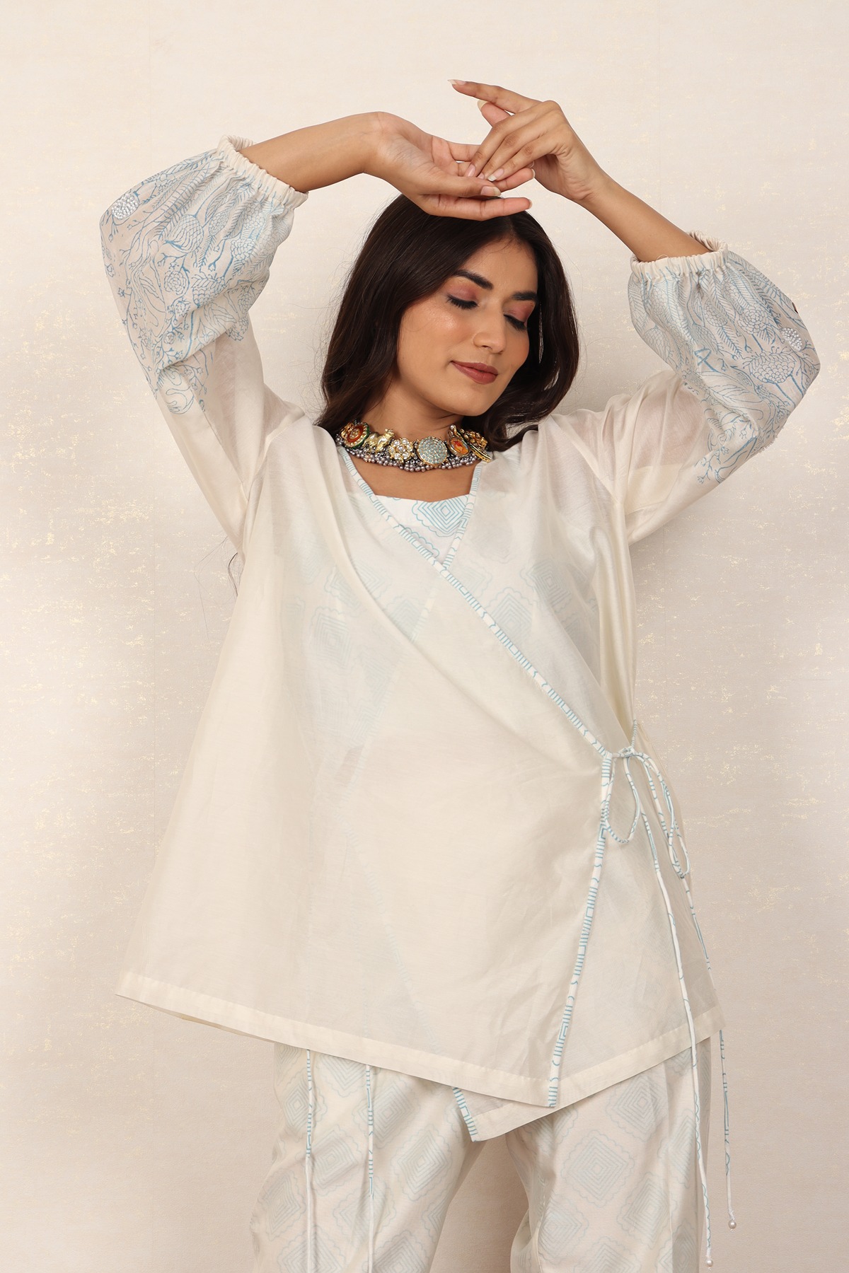 A model showcasing Blue Intricate Block Printed Coord Set by Adivaa from Adivaa's collection