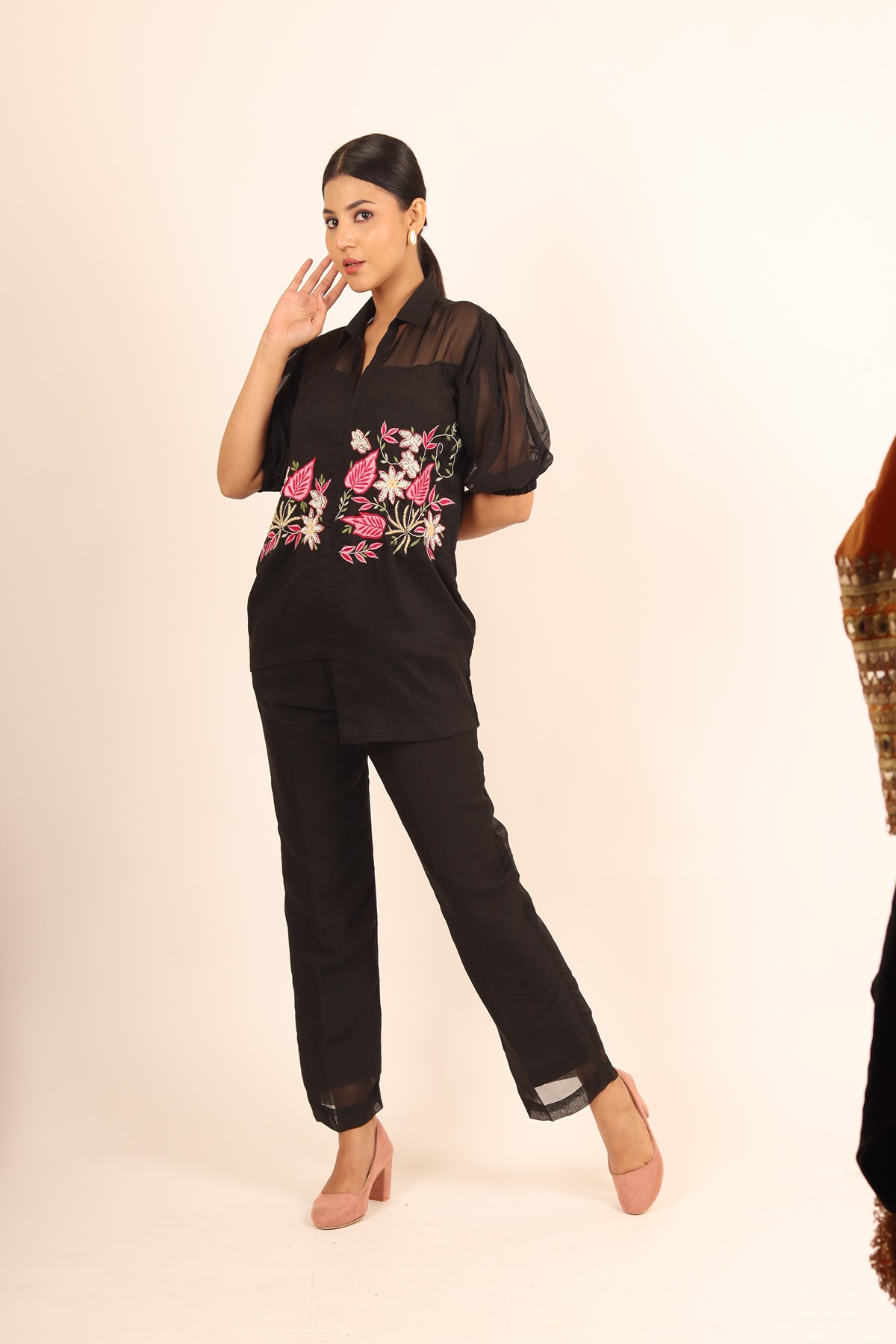 A model showcasing Stylish Intricate Black Cord Set by Adivaa from Adivaa's collection