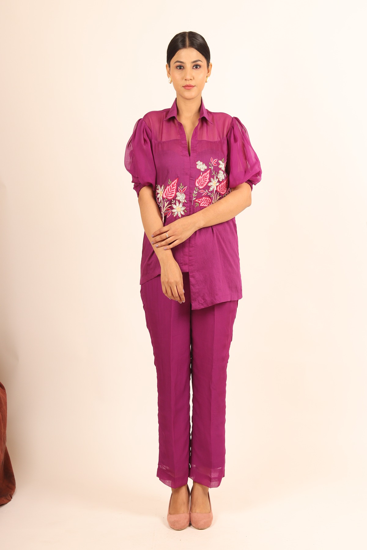 A model showcasing Stylish Intricate Pink Cord Set by Adivaa from Adivaa's collection