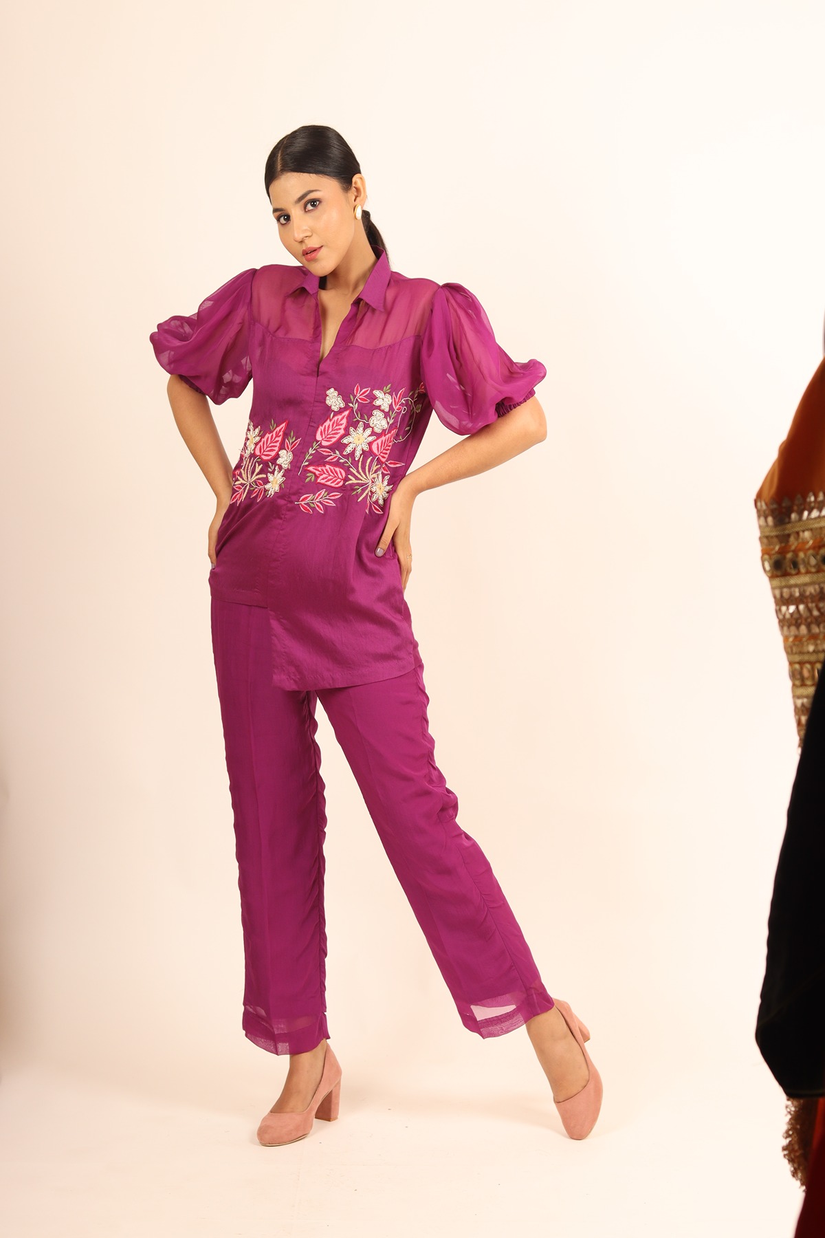 A model showcasing Stylish Intricate Pink Cord Set Feature image by Adivaa from Adivaa's collection
