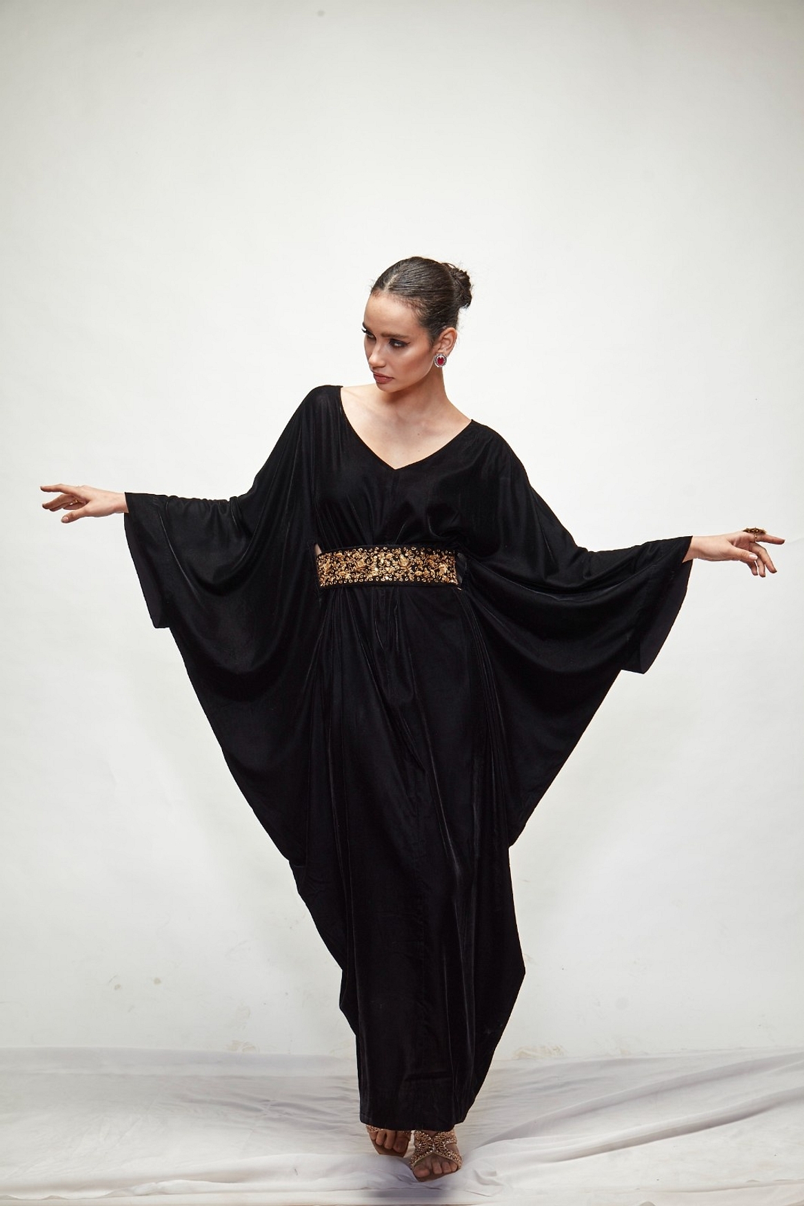 A model showcasing Black Velvet Kaftaan Feature image by Ranian from Ranian's collection