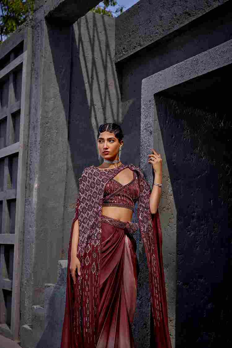 A model showcasing Dual Color Indo Western Dress by Miku Kumar from Miku Kumar's collection