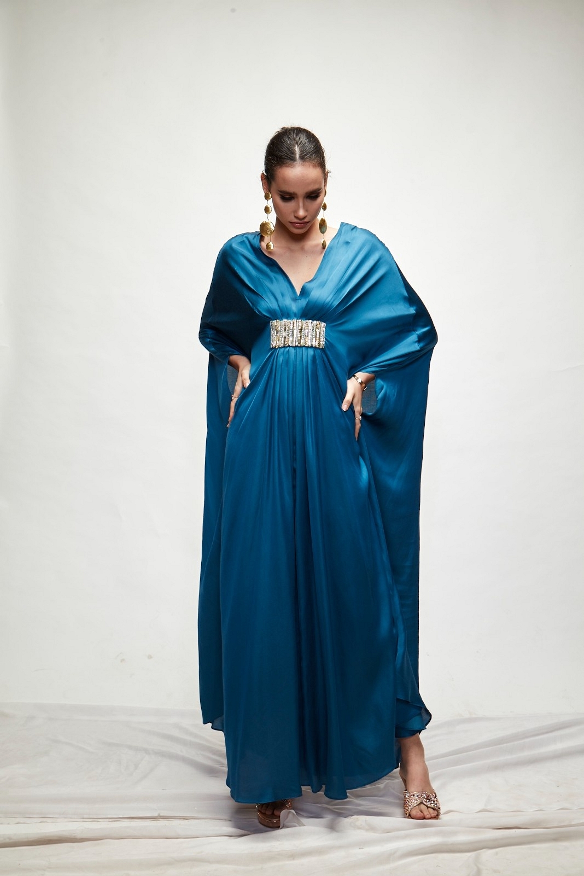 A model showcasing Persian Blue Silk Kaftaan Feature image by Ranian from Ranian's collection