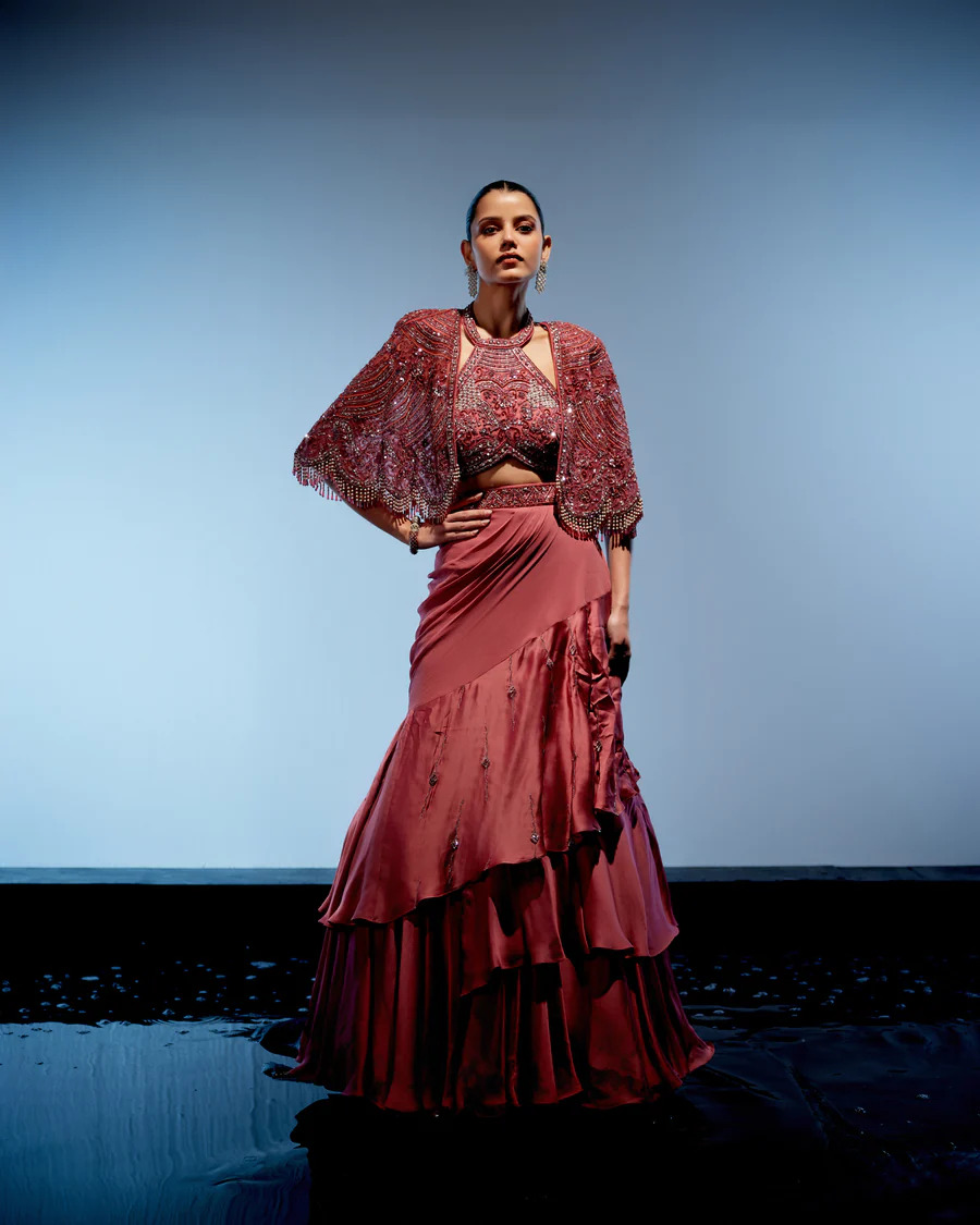A model showcasing Coralie Lehenga Set Feature image by Miku Kumar from Miku Kumar's collection