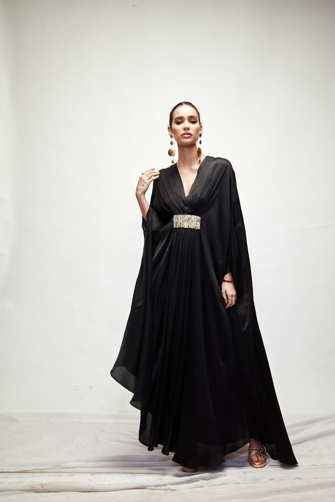 A model showcasing Black Silk Kaftaan Feature image by Ranian from Ranian's collection