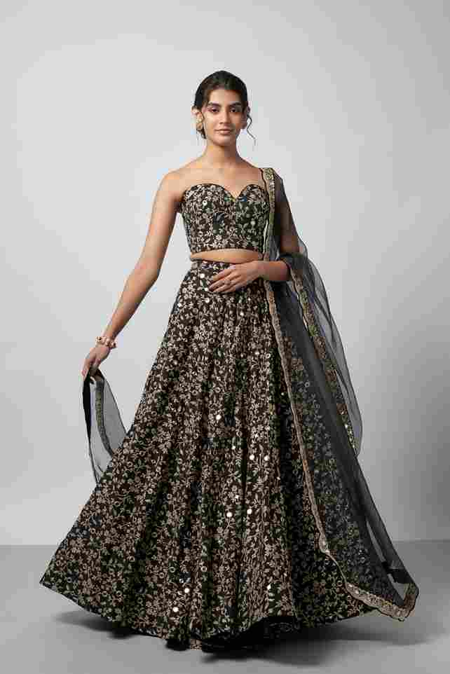 A model showcasing Harshini Lehenga Set by Gopi Vaid from Gopi Vaid's collection