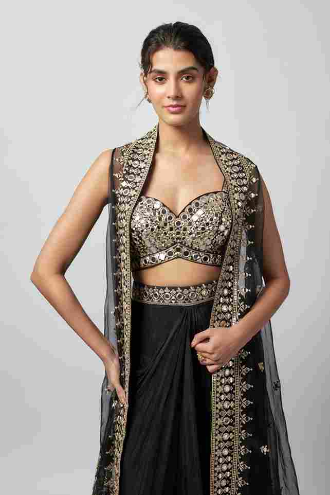 A model showcasing Namra Skirt Set by Gopi Vaid from Gopi Vaid's collection