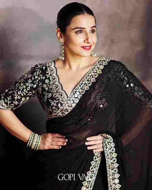A model showcasing Meili Saree Set by Gopi Vaid from Gopi Vaid's collection