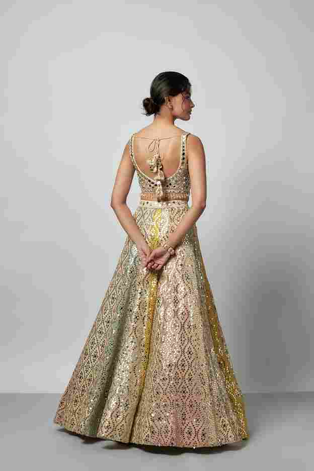 A model showcasing Ranjeeta Lehenga Set by Gopi Vaid from Gopi Vaid's collection