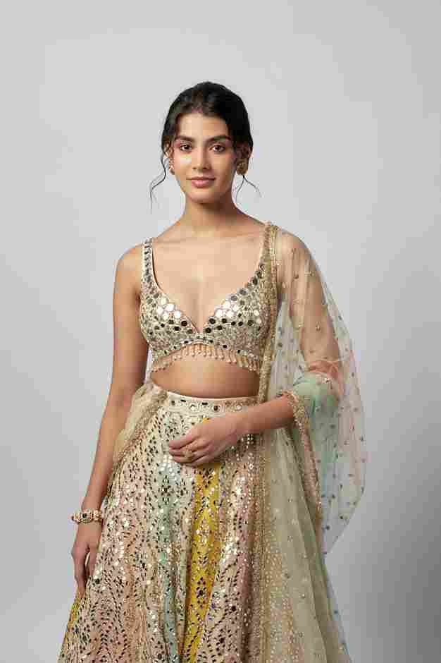 A model showcasing Ranjeeta Lehenga Set by Gopi Vaid from Gopi Vaid's collection